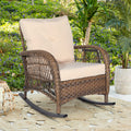 Outdoor Wicker Oversized Rocking Chair, All Weather- Resistant Patio Rocking Chair for Garden Lawn, Patio Wicker Furniture Seat with 4” Thick Cushion, Orange
