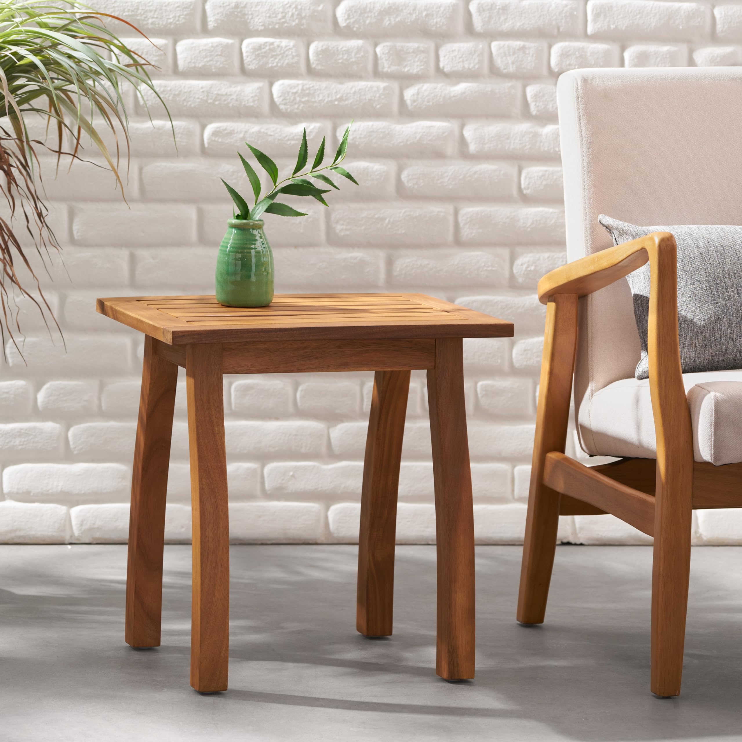 Rustic Acacia Wood Accent Side Table - Weather-Resistant Rectangular End Table for Patio, Garden, Lawn & Living Room, Sturdy 200lbs Capacity, Easy Assembly & Low Maintenance (Teak)