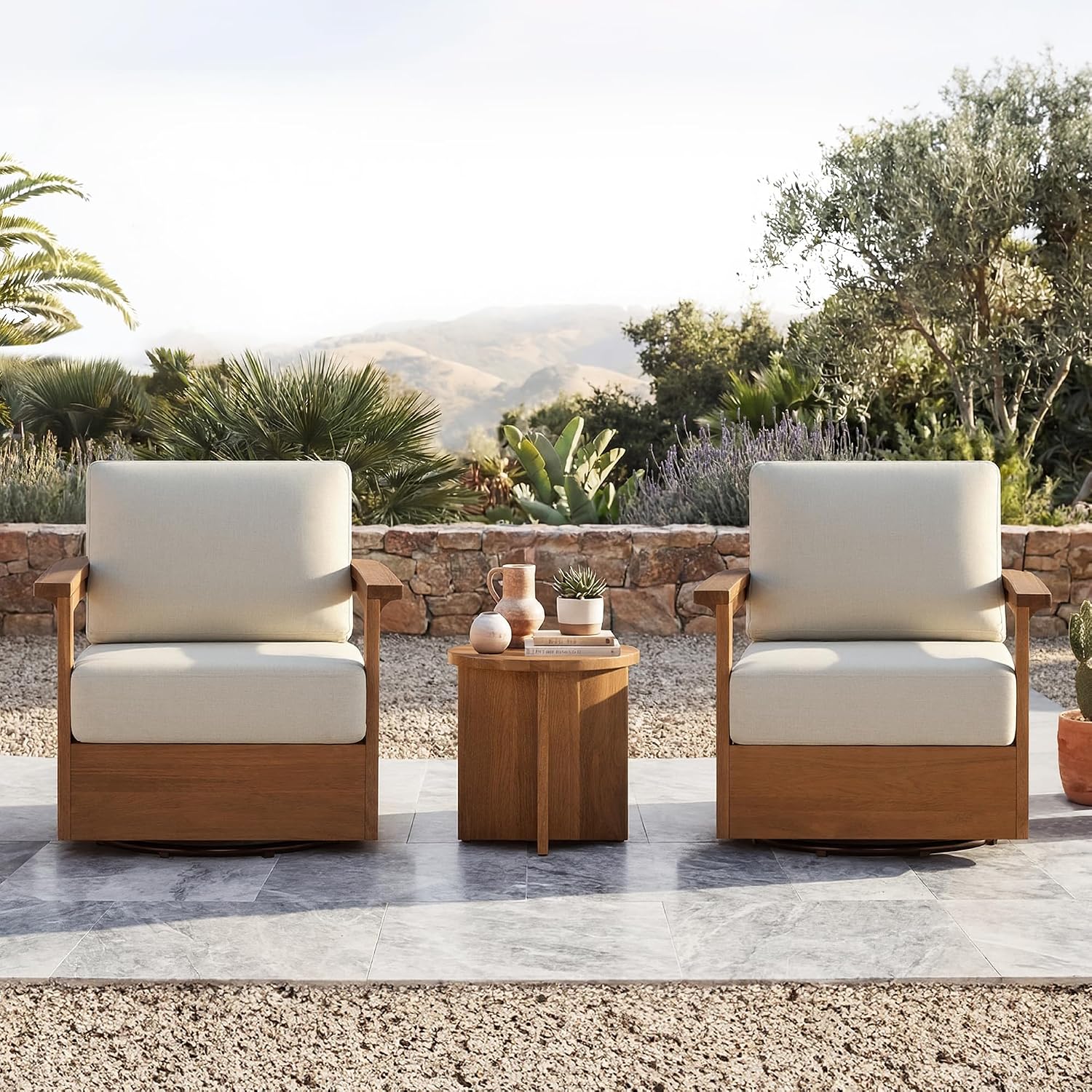 17.7 Inch Outdoor Side Table Acacia Top with Leveling Feet