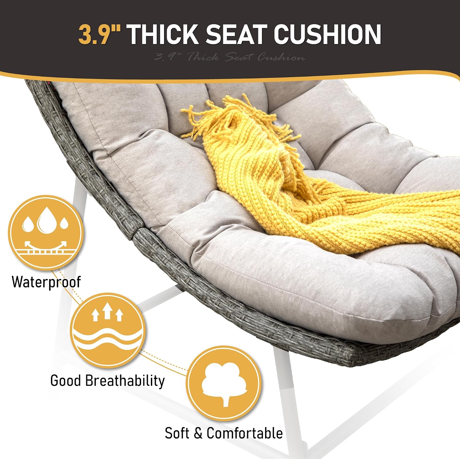 Sophia & William Outdoor Papasan Chairs with Cushion and Frame, Comfy Patio Chairs, Oversized Padded Lounge Chairs Set of 2, 350Ibs Capacity, Indoor & Outdoor Use