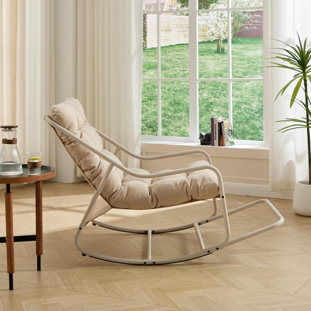 Minimalist Patio Rocking Single Couch, Metal Frame with Thick Cushion