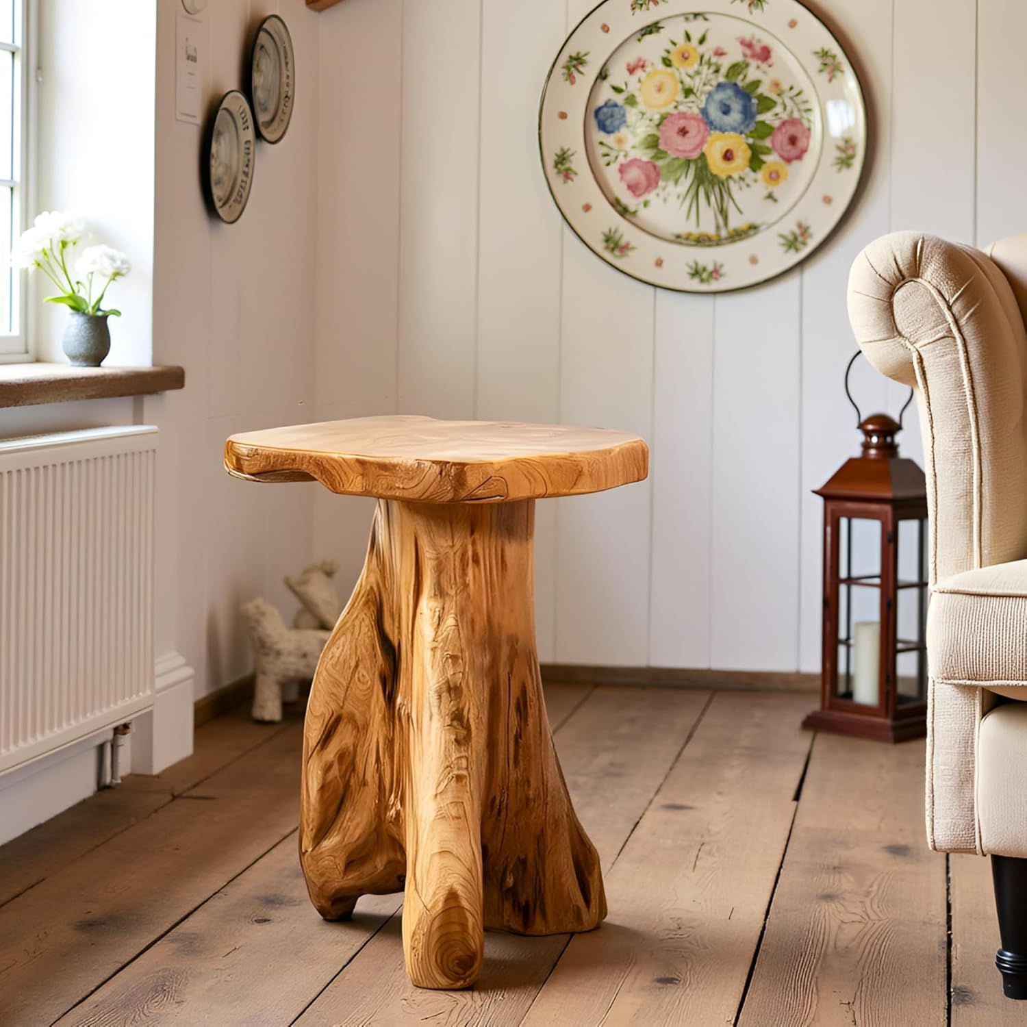Rustic Live Edge Cedar Root Stump End Table Solid Wood Plant Stand for Home Garden
