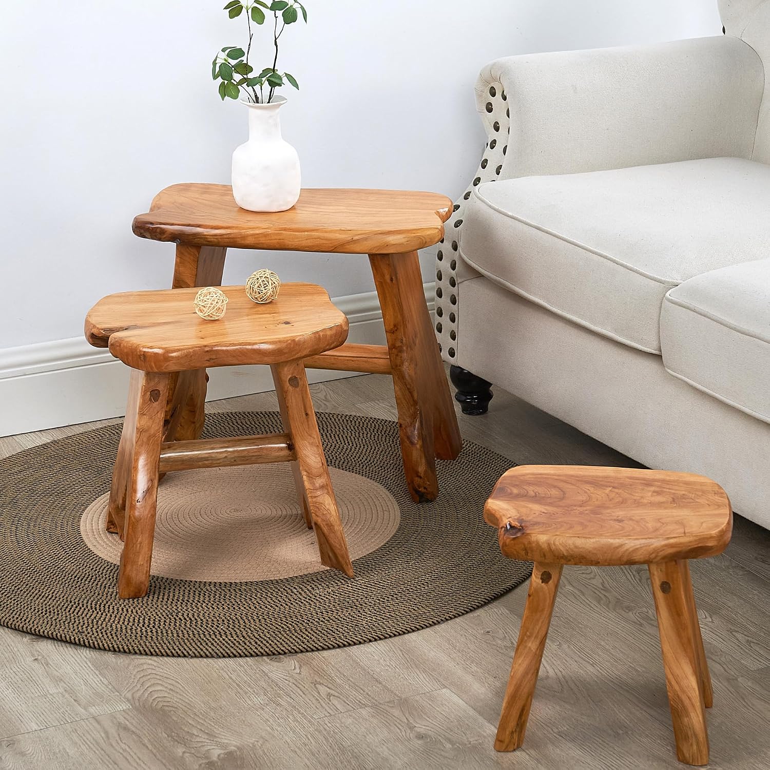 Greenage Cedar Roots Wooden Stool Naturally Shape Large 20" x 13" x 18" H Wood Stump Side Table Stand Home Décor End Table for Living Room Bedroom Courtyard Patio
