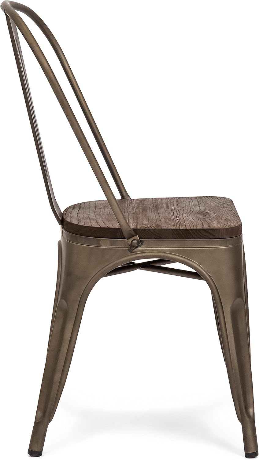 Best Choice Products Set of 4 Industrial Distressed Metal Bistro Dining Side Chairs w/Wooden Seat, Copper Bronze