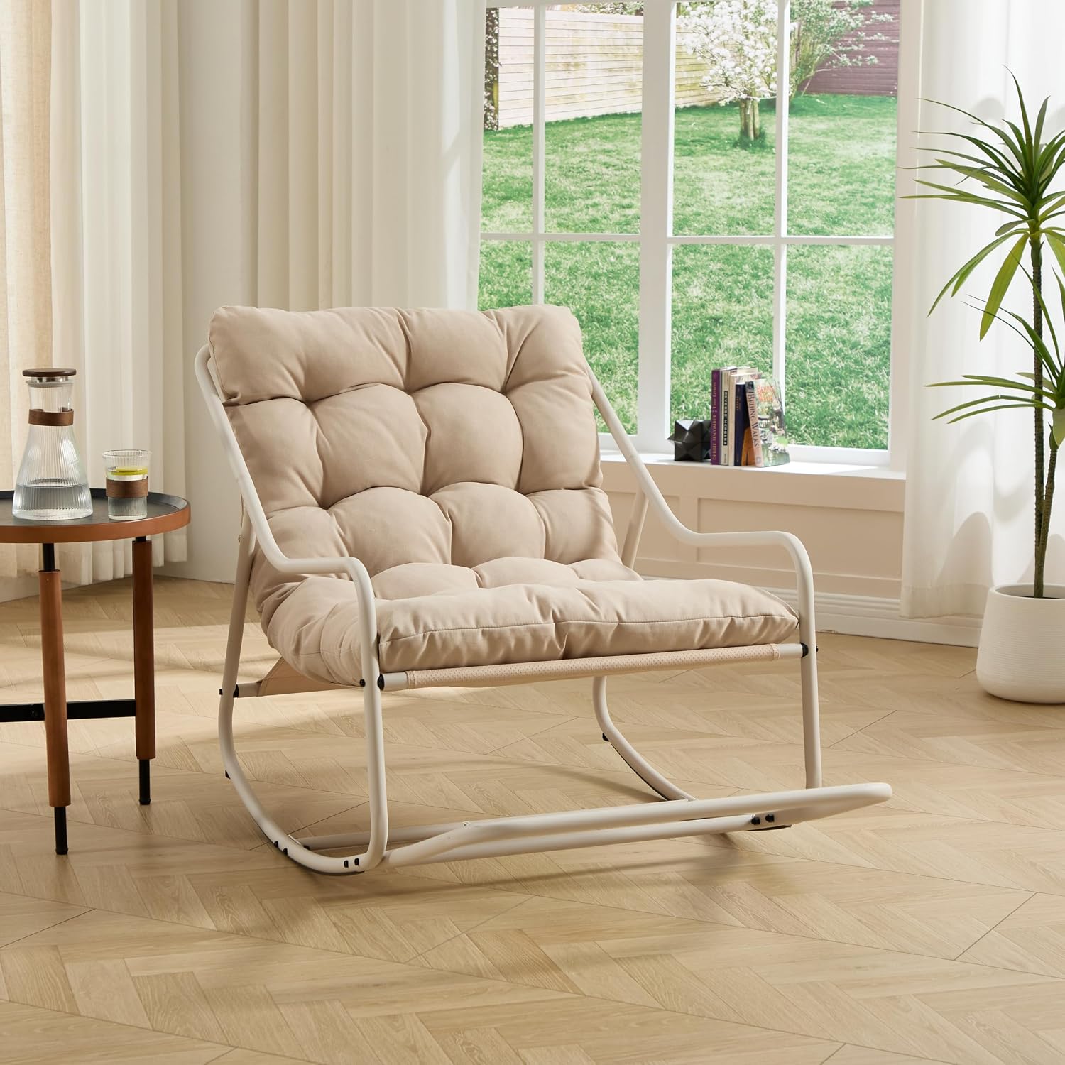 Minimalist Patio Rocking Single Couch, Metal Frame with Thick Cushion