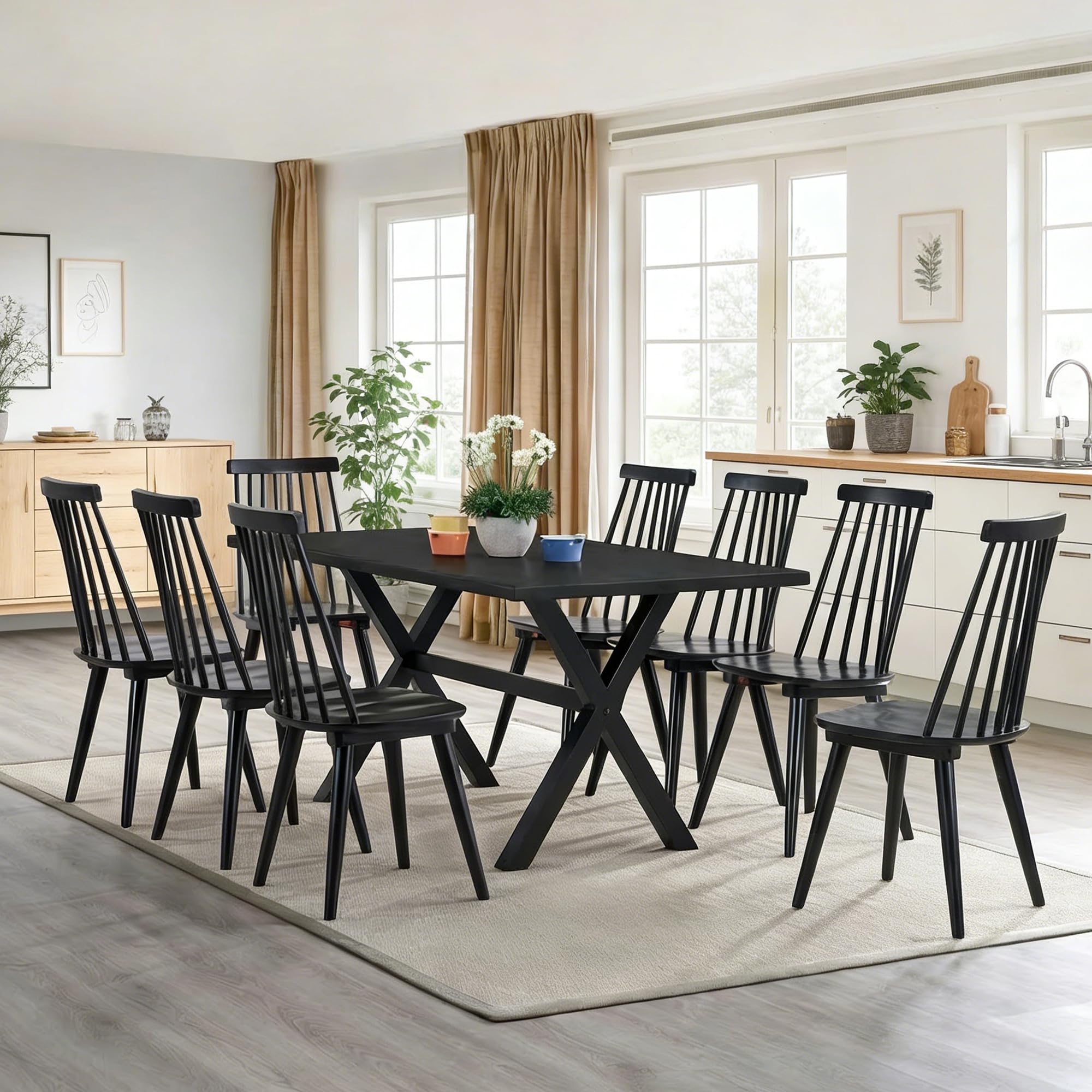 DUHOME Dining Chairs Set of 4 Wood Dining Room Chair Black Spindle Side Kitchen Room Country Farmhouse Chairs Black