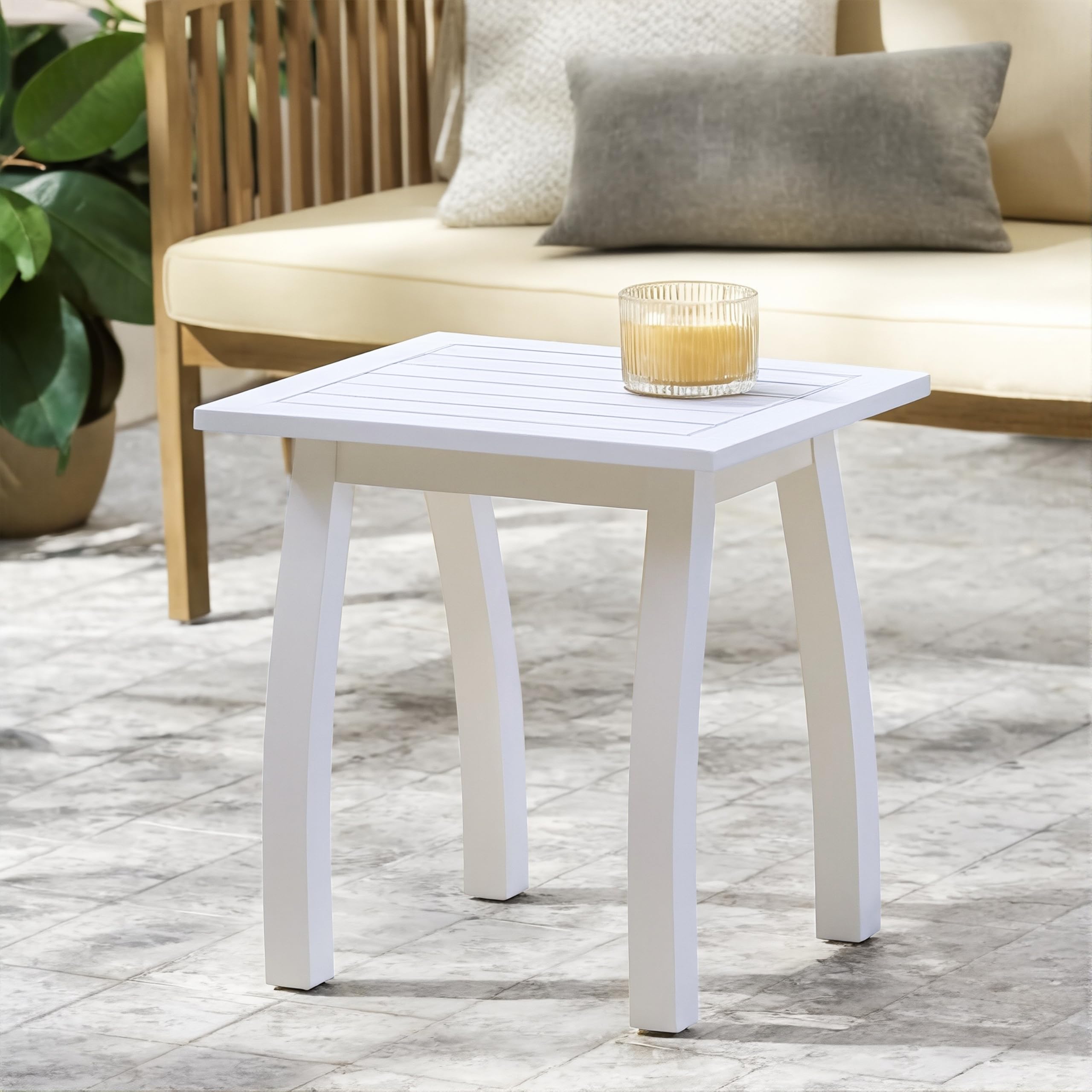 Outdoor Patio Side Table, Wood Accent End Table in Natural Stained, Weather-Resistant Rectangular for Living Room Indoor Garden Lawn Porch, Easy to Assemble, Natural