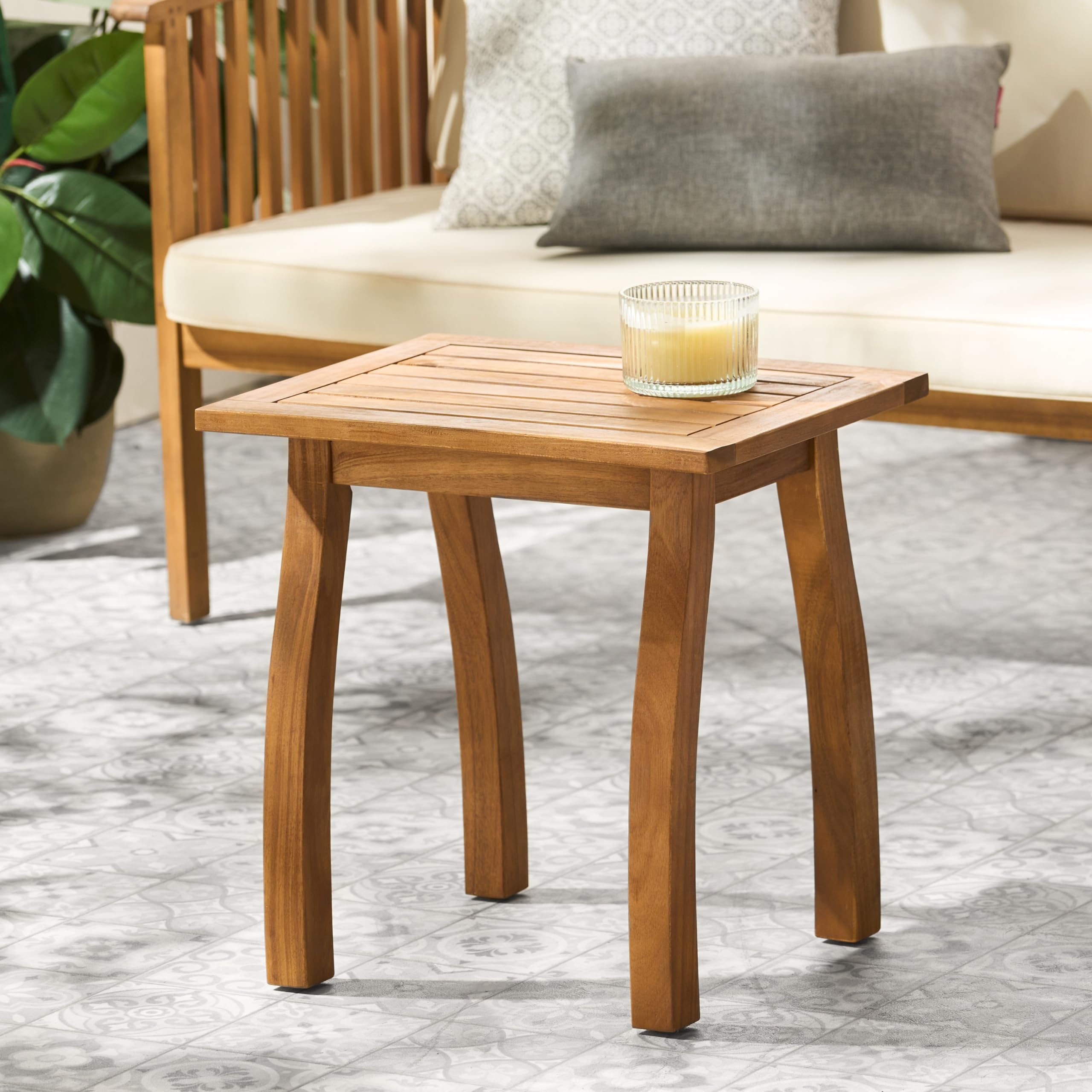 Farmhouse Outdoor Side Table End Table,Wooden Small Sofa Table Coffee Table Accent Table Sofa Side Table for Living Room,Bedroom,Small Spaces (Teak)