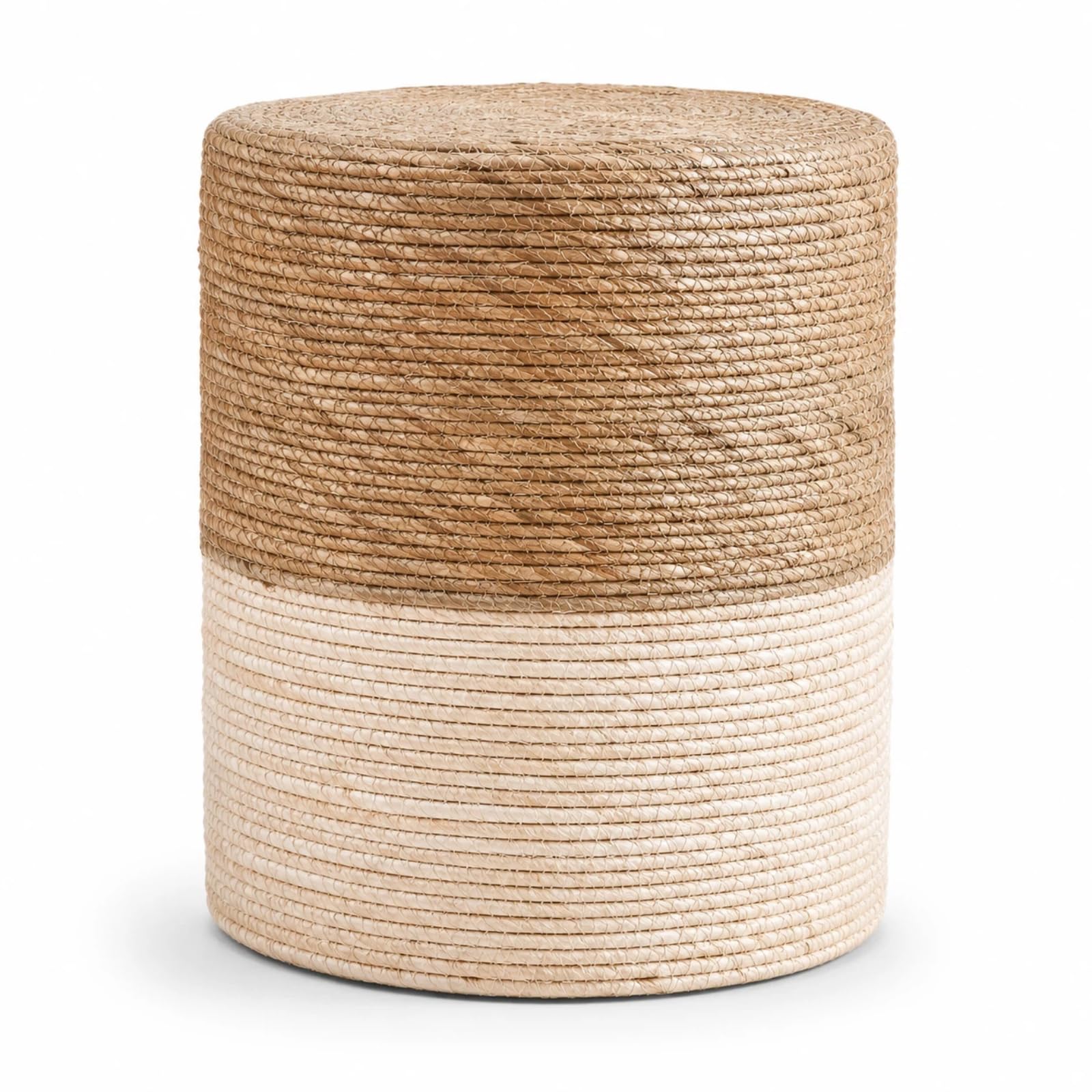 Wimarsbon Natural Seagrass Foot Stool, Hand Weaving Round Ottoman, for Living Room, Outdoor Seat (Natural & Blue)