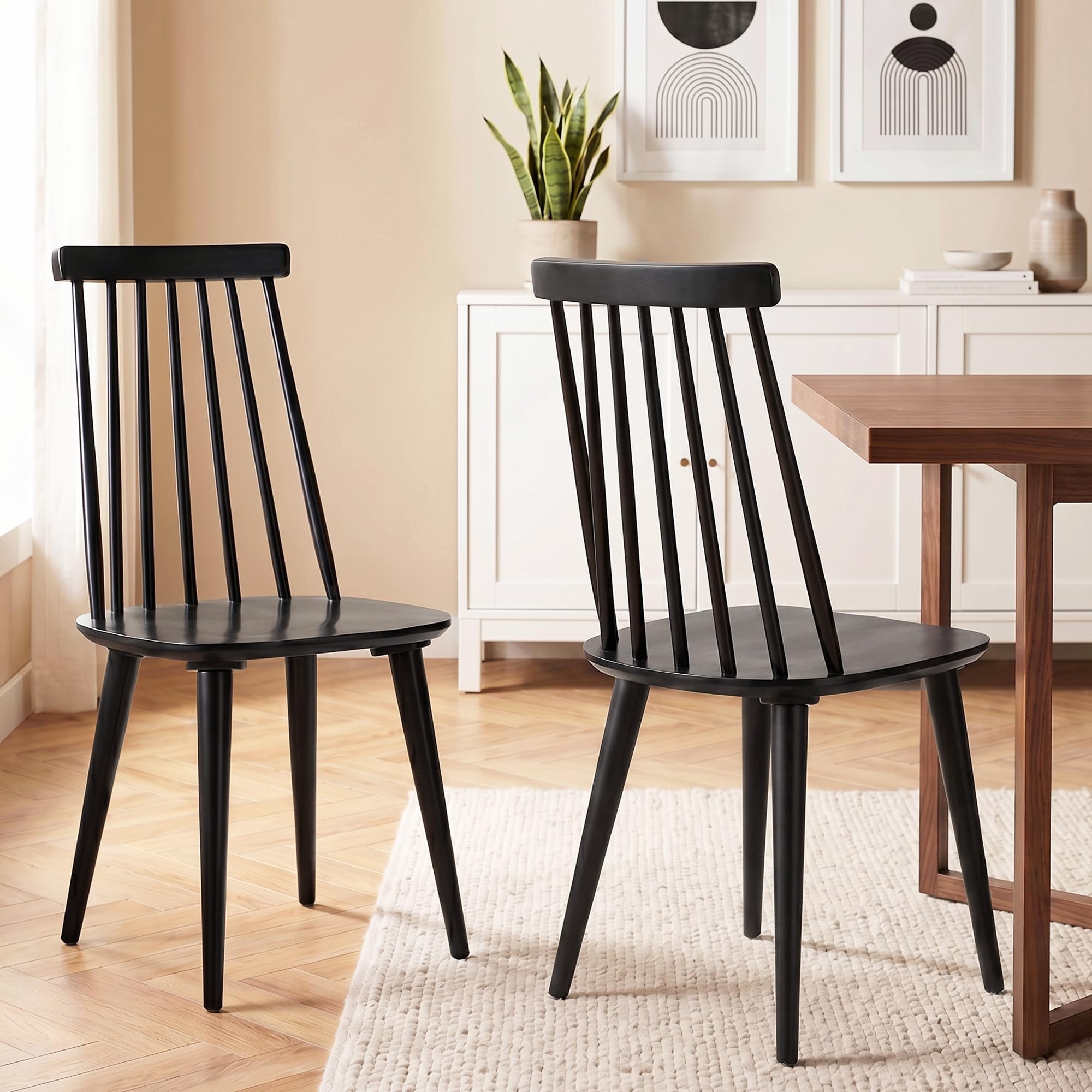DUHOME Dining Chairs Set of 4 Wood Dining Room Chair Black Spindle Side Kitchen Room Country Farmhouse Chairs Black