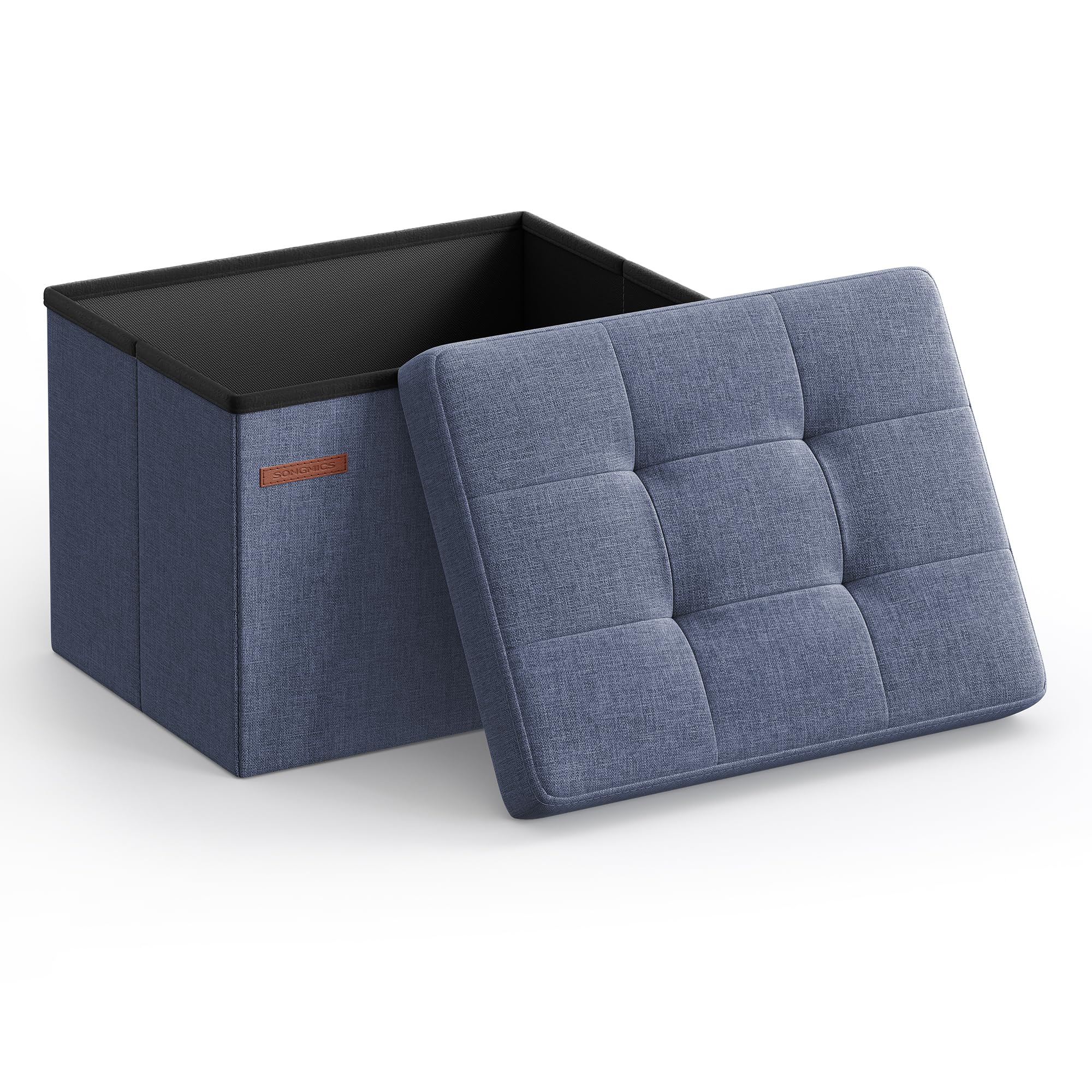 SONGMICS MAZIE Collection - Small Folding Storage Ottoman, Foot Rest Stool, 12.2 x 16.1 x 12.2 Inches, 286 lb Load Capacity, for Living Room, Bedroom, Home Office, Dorm, Ink Black ULSF102B01