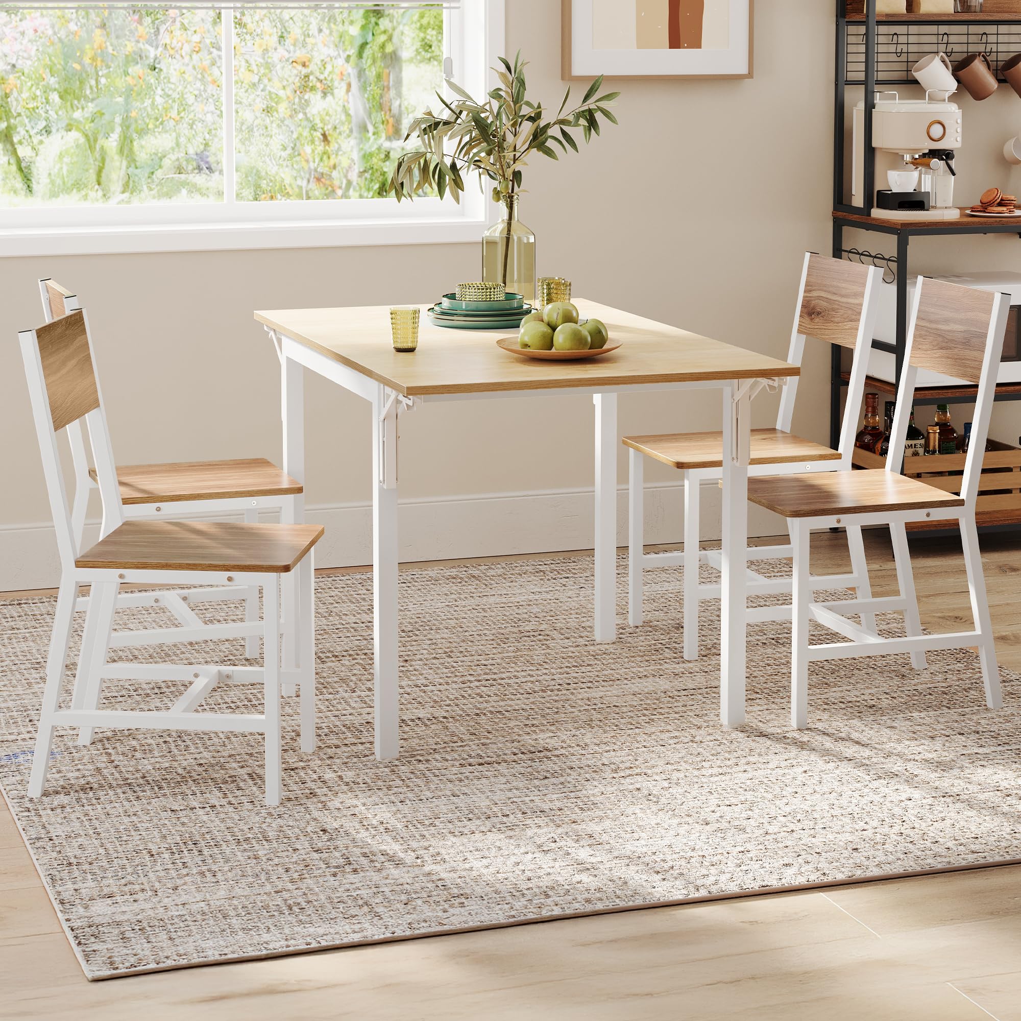 VASAGLE Dining Chair Set of 4, Rustic Wood Chairs with Metal Steel Frame, Easy to Assemble, Comfortable Seat, Modern Farmhouse Chair for Kitchen, Bedroom, Living Room, Rustic Brown and Ink Black