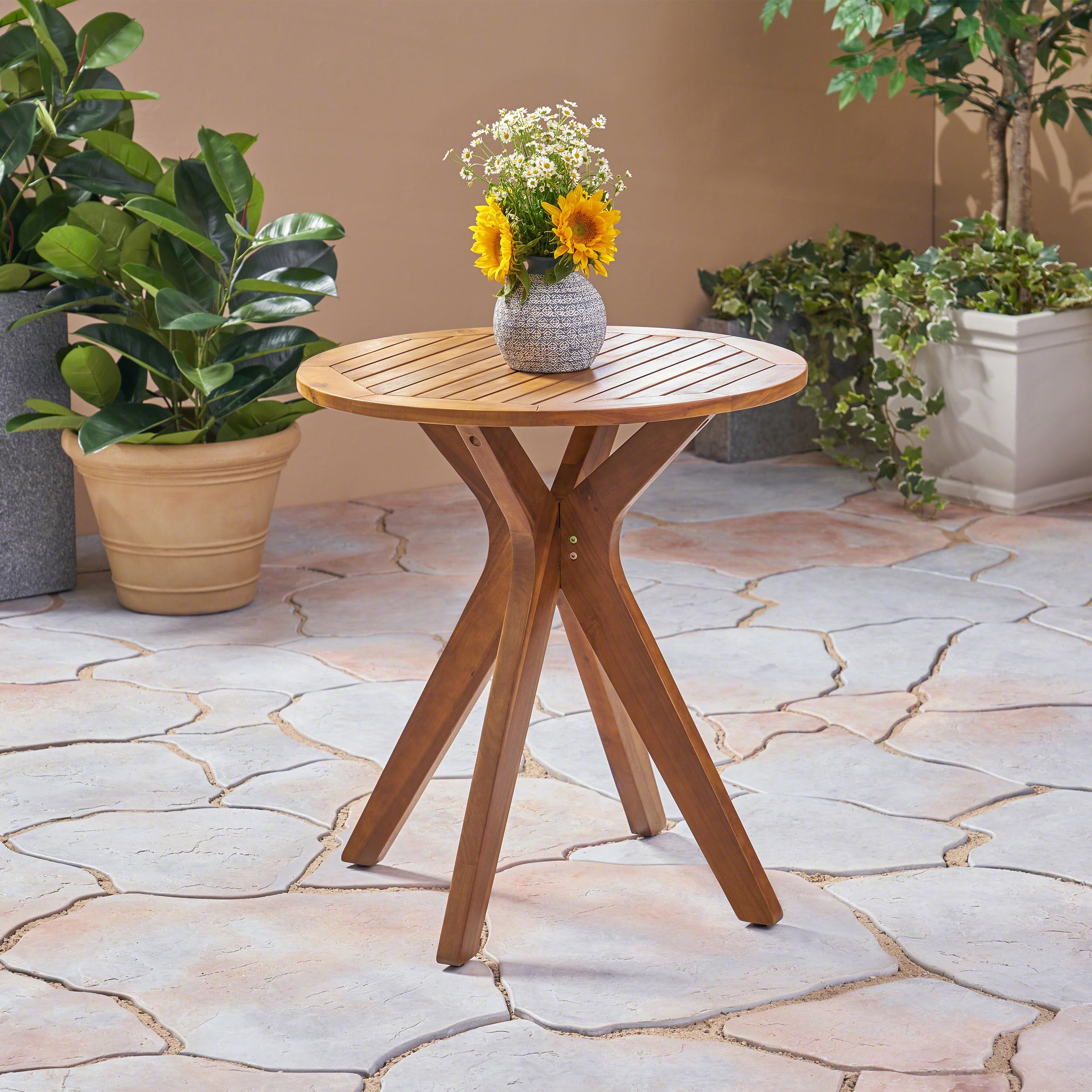 Outdoor Patio Side Table, Wood Accent End Table in Natural Stained, Weather-Resistant Rectangular for Living Room Indoor Garden Lawn Porch, Easy to Assemble, Natural