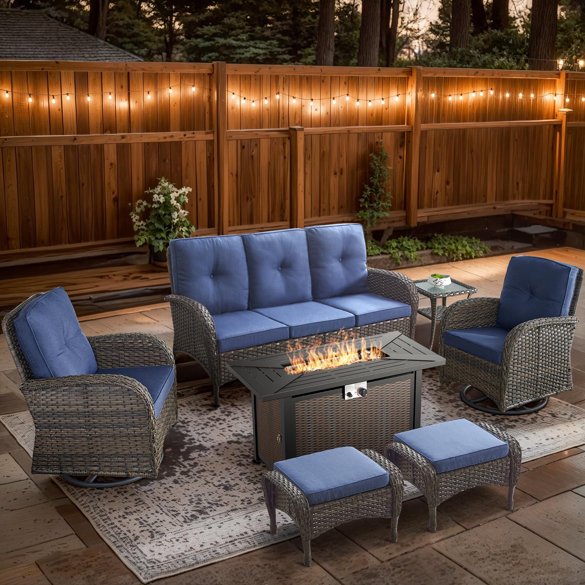 2 in 1 Porch Glider Swivel Chair - Wicker Patio Furniture Outdoor Swivel Rocker Chair with Thick Cushion, 300 Lb Weight Capacity Patio Swivel Glider Seating - Brown Wicker, Grey Cushion