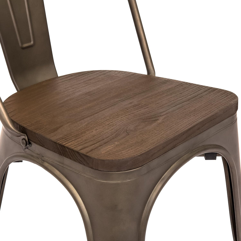 Best Choice Products Set of 4 Industrial Distressed Metal Bistro Dining Side Chairs w/Wooden Seat, Copper Bronze