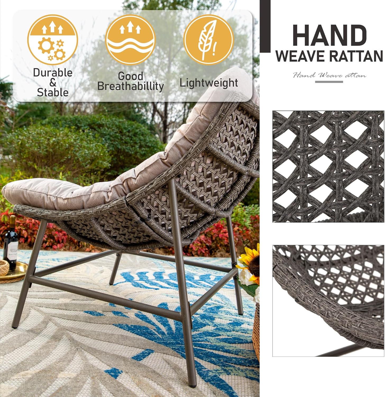 Sophia & William Outdoor Papasan Chairs with Cushion and Frame, Comfy Patio Chairs, Oversized Padded Lounge Chairs Set of 2, 350Ibs Capacity, Indoor & Outdoor Use