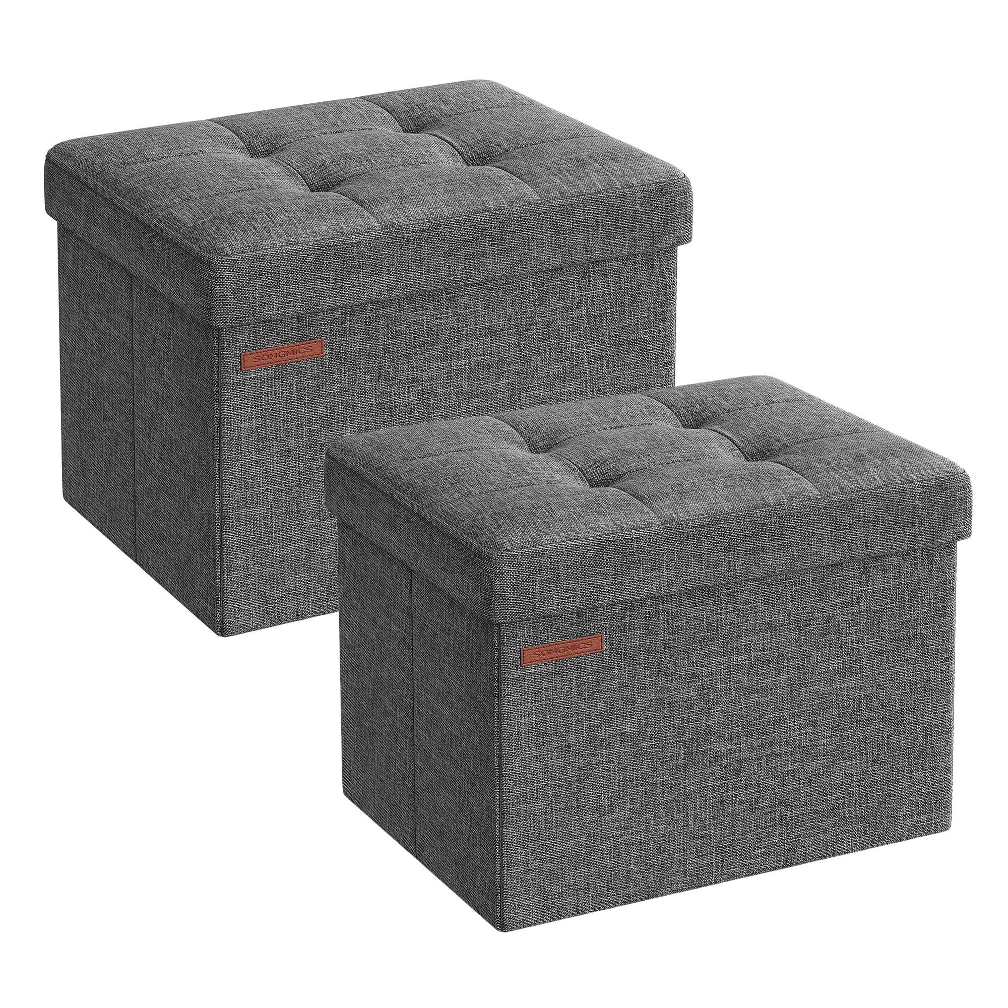 SONGMICS MAZIE Collection - Small Folding Storage Ottoman, Foot Rest Stool, 12.2 x 16.1 x 12.2 Inches, 286 lb Load Capacity, for Living Room, Bedroom, Home Office, Dorm, Ink Black ULSF102B01