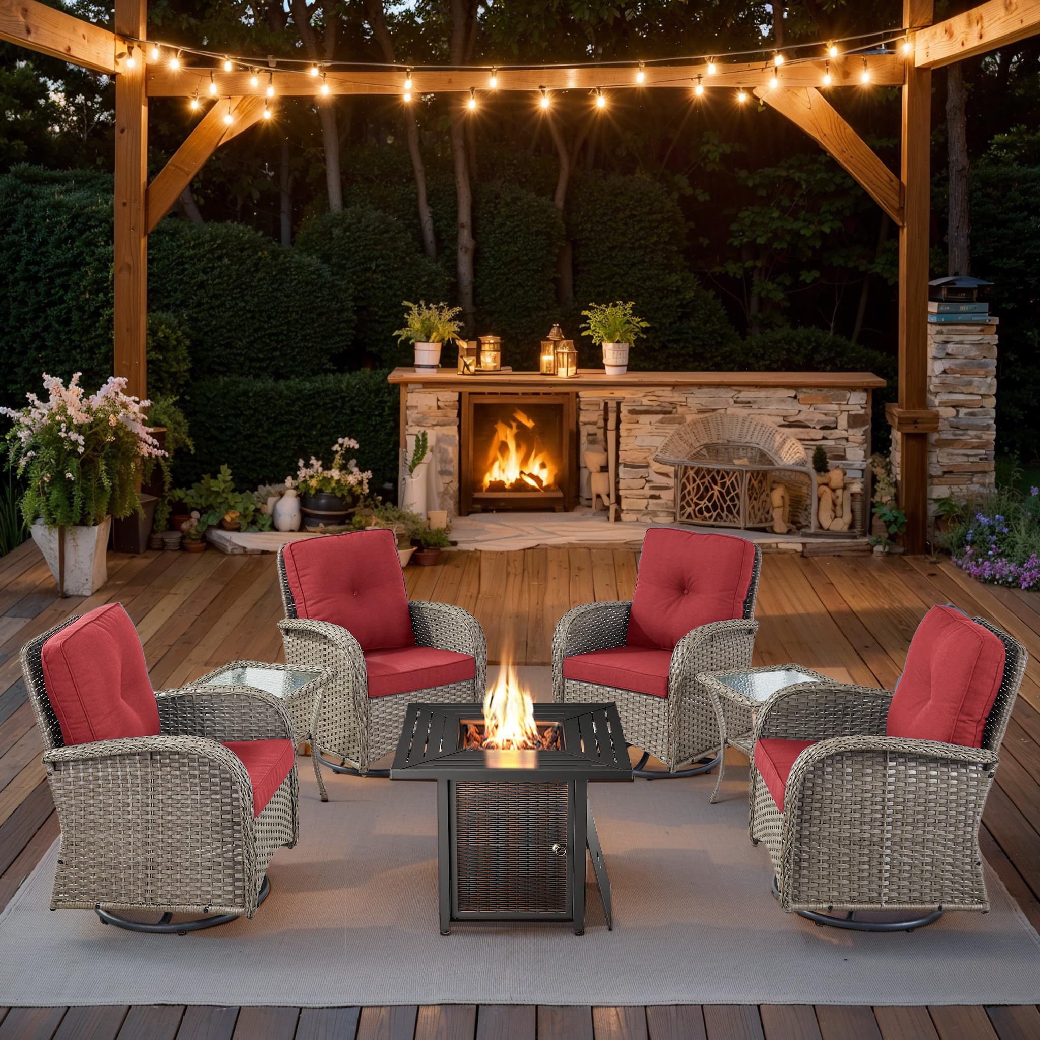 2 in 1 Porch Glider Swivel Chair - Wicker Patio Furniture Outdoor Swivel Rocker Chair with Thick Cushion, 300 Lb Weight Capacity Patio Swivel Glider Seating - Brown Wicker, Grey Cushion