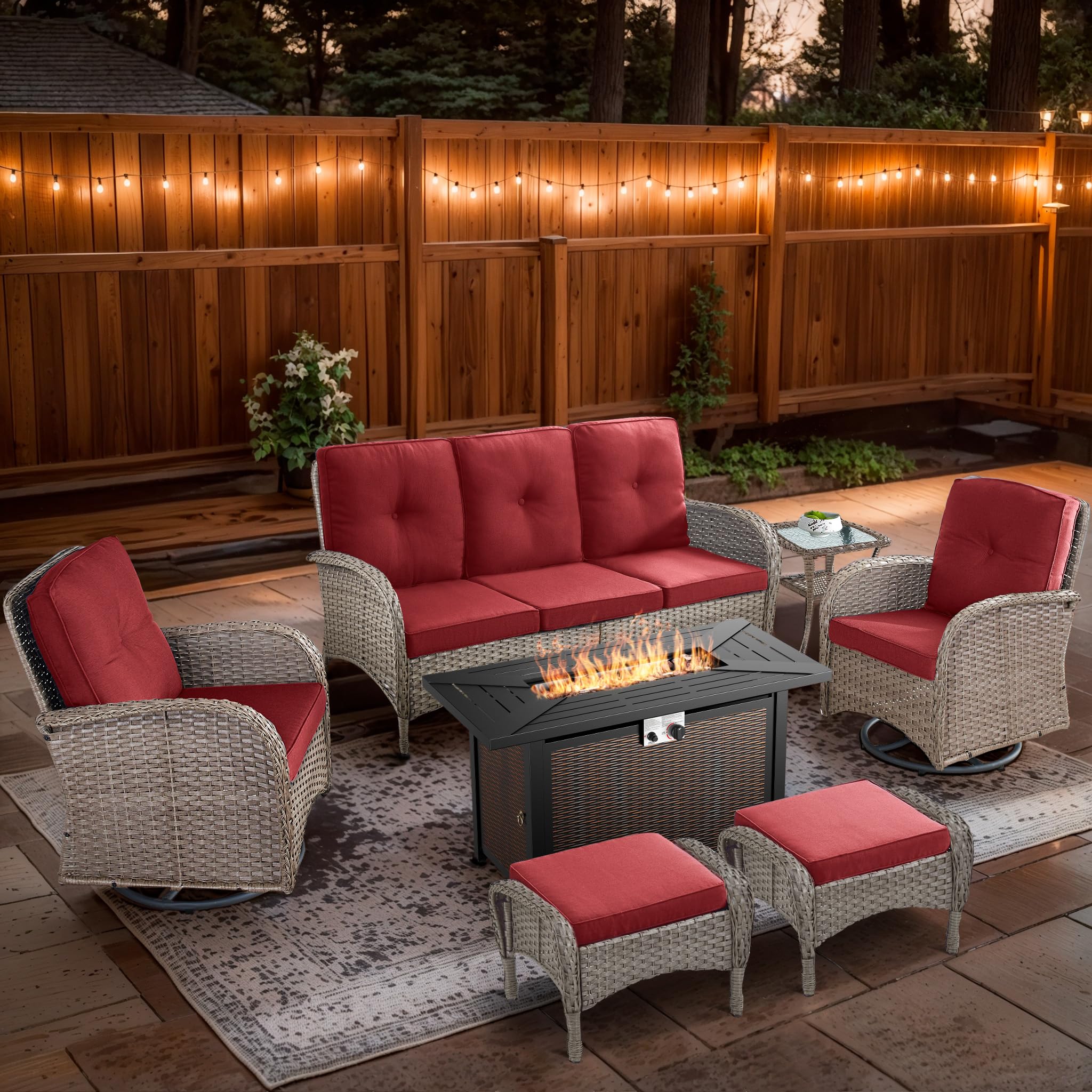 2 in 1 Porch Glider Swivel Chair - Wicker Patio Furniture Outdoor Swivel Rocker Chair with Thick Cushion, 300 Lb Weight Capacity Patio Swivel Glider Seating - Brown Wicker, Grey Cushion
