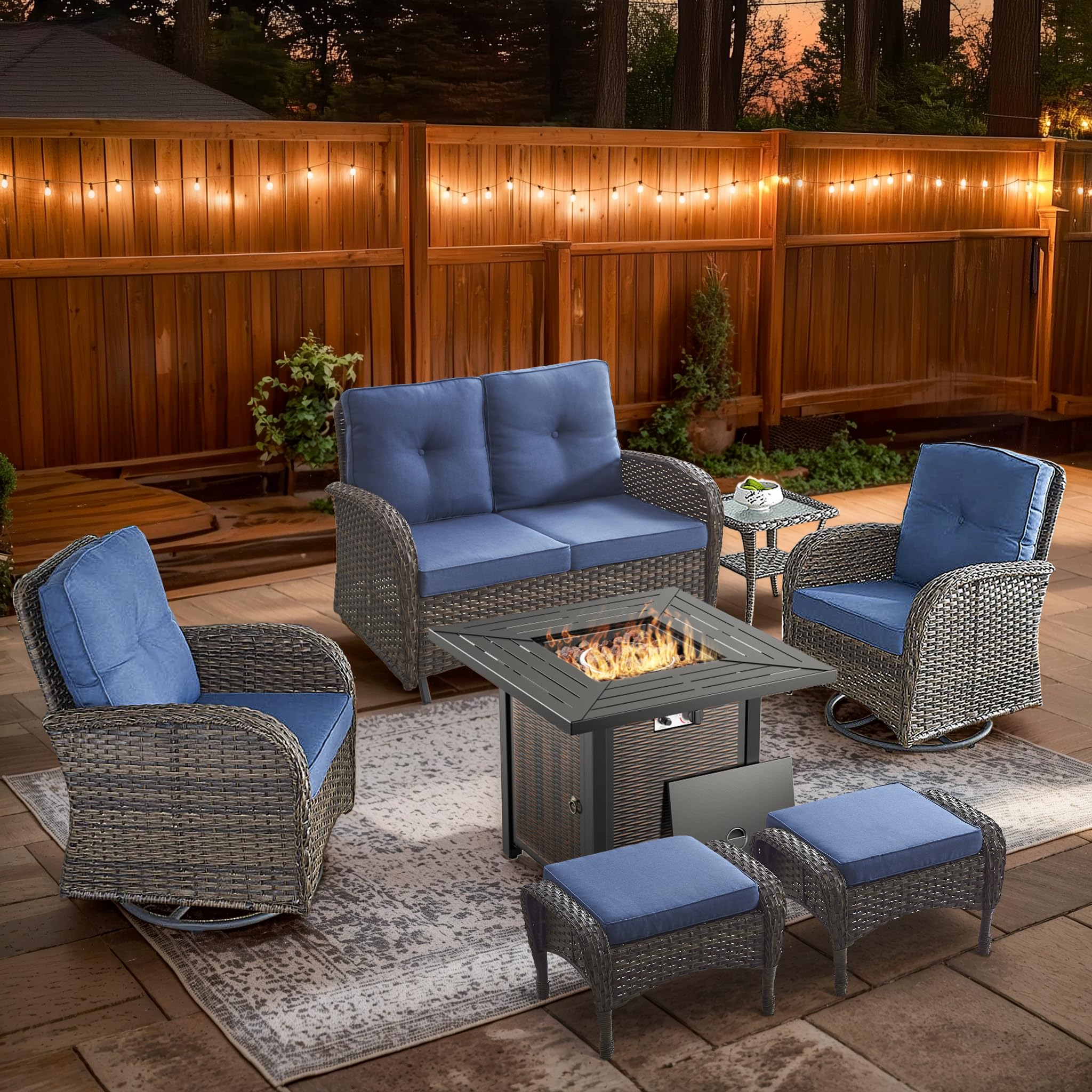 2 in 1 Porch Glider Swivel Chair - Wicker Patio Furniture Outdoor Swivel Rocker Chair with Thick Cushion, 300 Lb Weight Capacity Patio Swivel Glider Seating - Brown Wicker, Grey Cushion