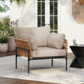 Plush Cushioned Refined Elegance Single Sofa, Comfort Single Sofa Chair with Iron Frame, Refined Upholstered Couch Chair for Indoor Outdoor Relaxation, Beige+Natural