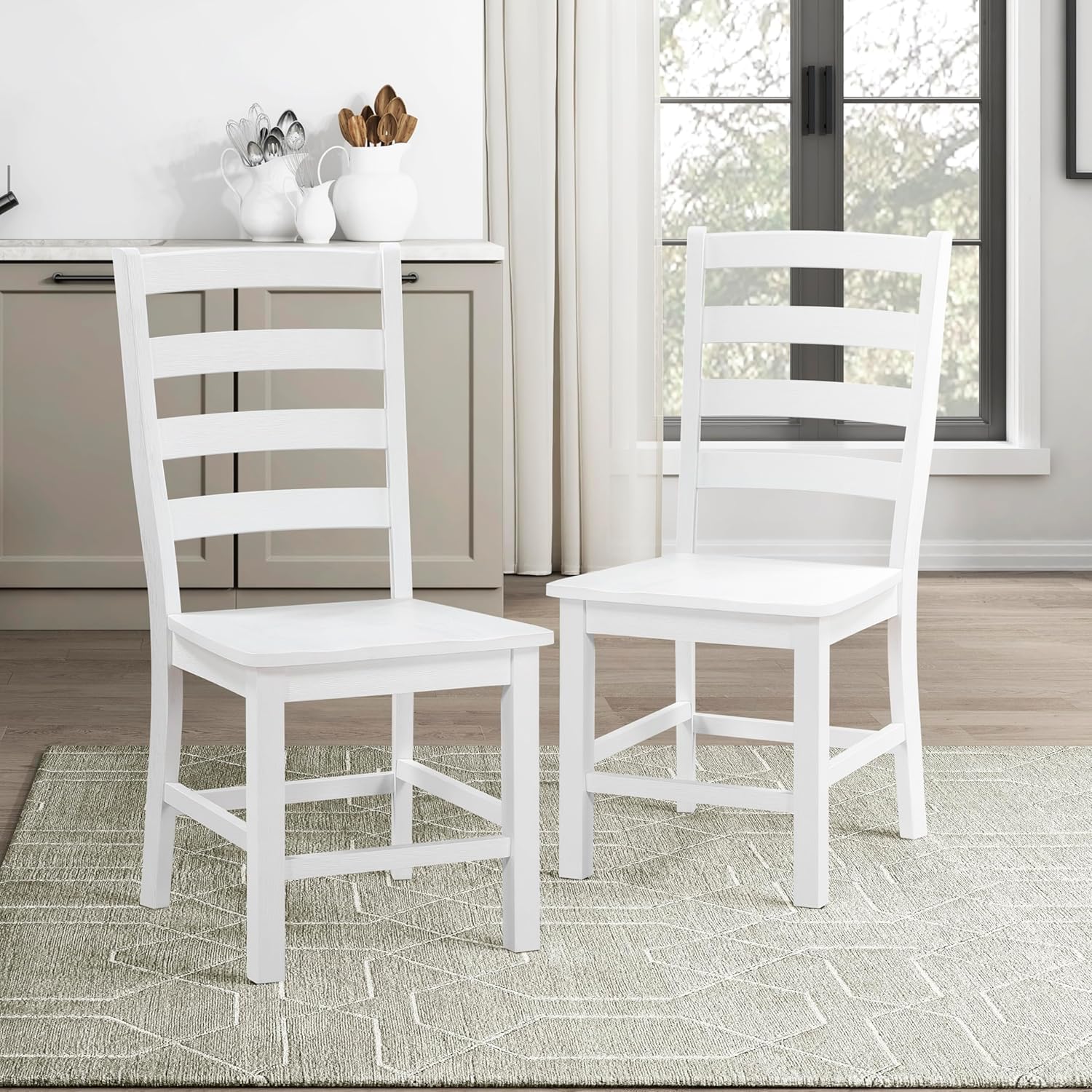 Lexicon Farmhouse Dining Chairs Set of 2, Kitchen Dining Chairs with Sturdy Solid Wood Frame, Legs, Footrest, High Ladder Back, Comfortable Classic Wooden Armless Side Seat, Easy Assembly, Black