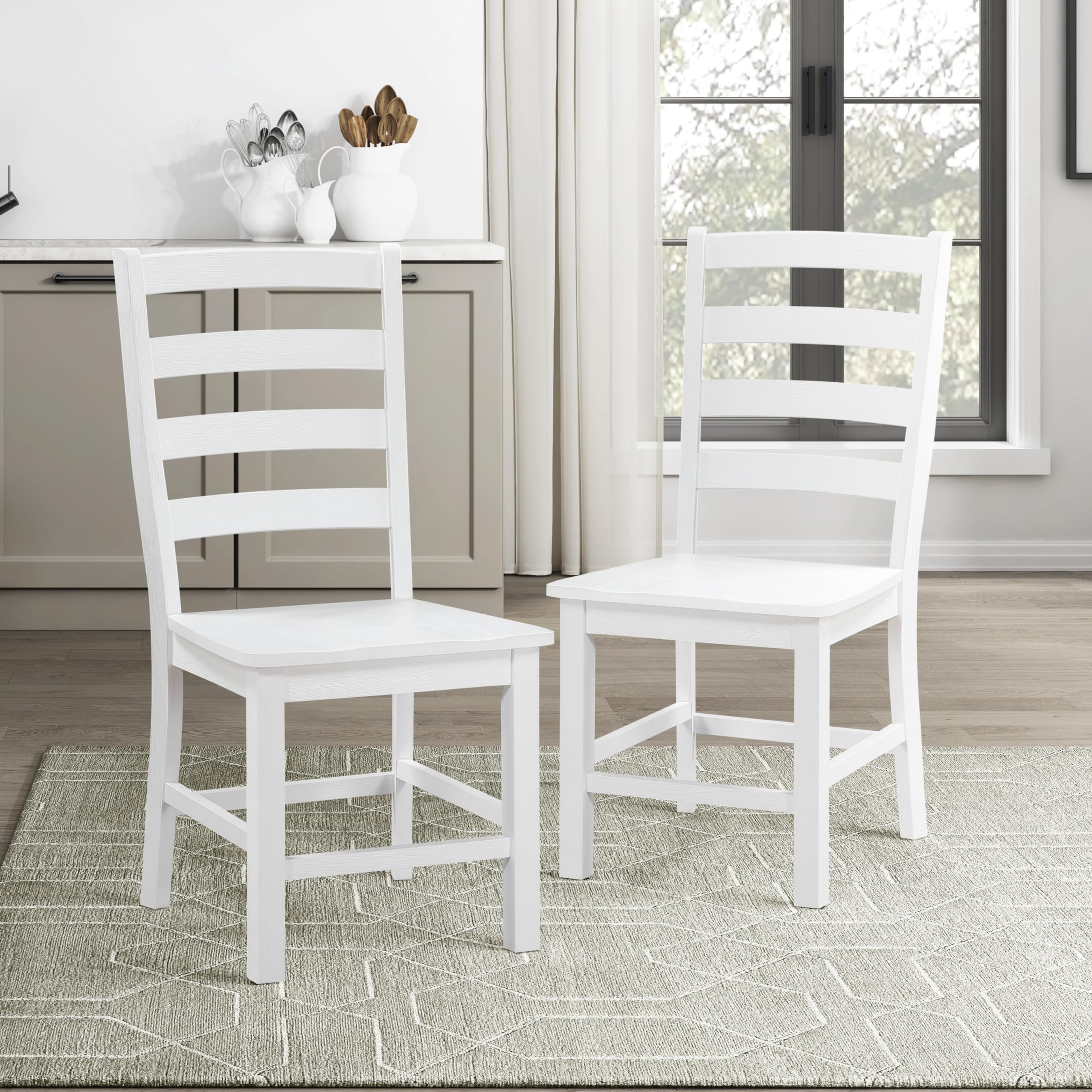 Lexicon Farmhouse Dining Chairs Set of 2, Kitchen Dining Chairs with Sturdy Solid Wood Frame, Legs, Footrest, High Ladder Back, Comfortable Classic Wooden Armless Side Seat, Easy Assembly, Black