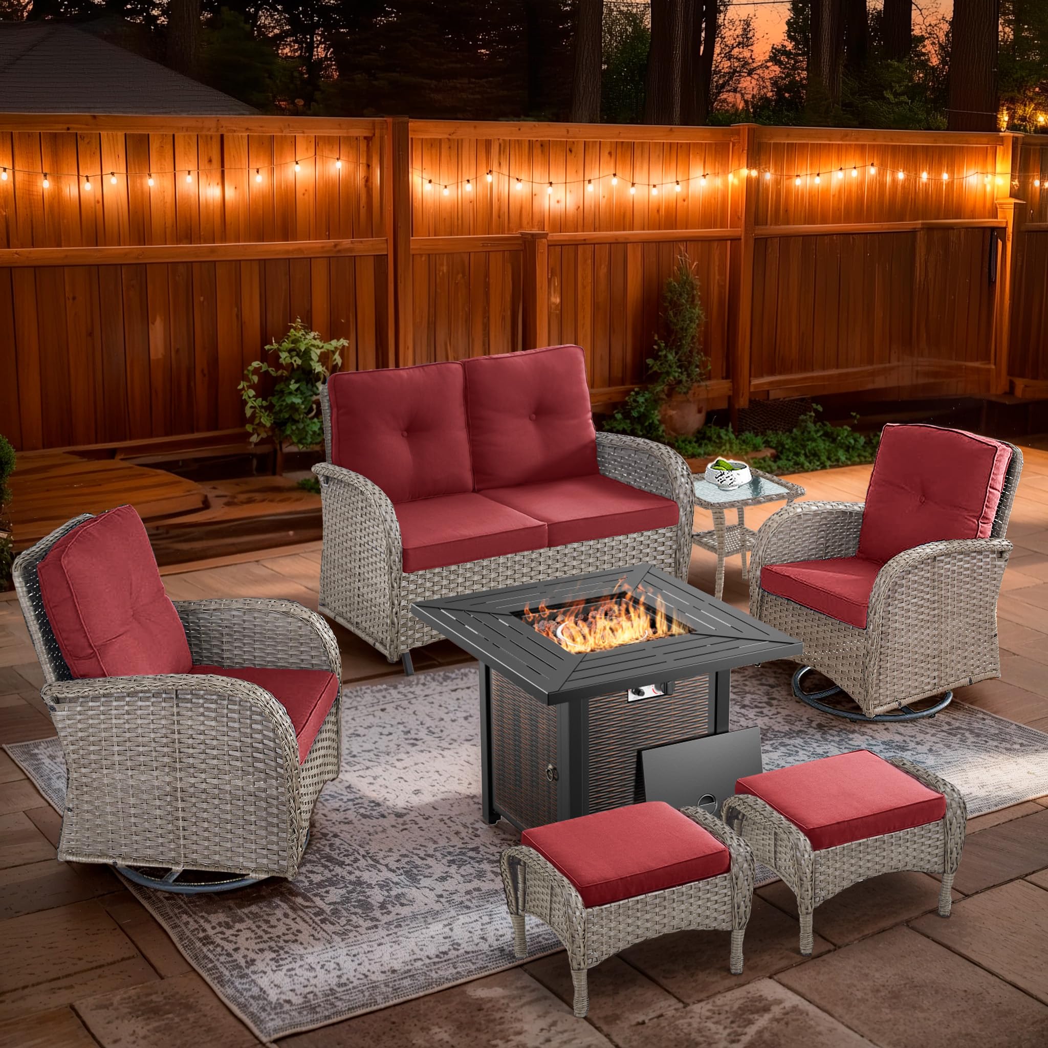 2 in 1 Porch Glider Swivel Chair - Wicker Patio Furniture Outdoor Swivel Rocker Chair with Thick Cushion, 300 Lb Weight Capacity Patio Swivel Glider Seating - Brown Wicker, Grey Cushion