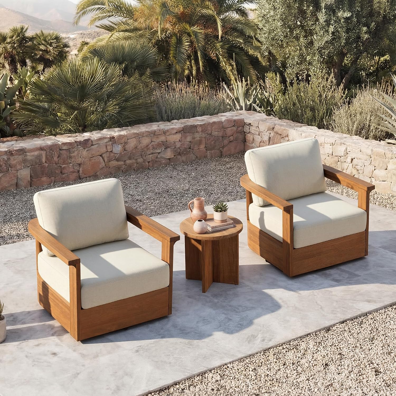 17.7 Inch Outdoor Side Table Acacia Top with Leveling Feet
