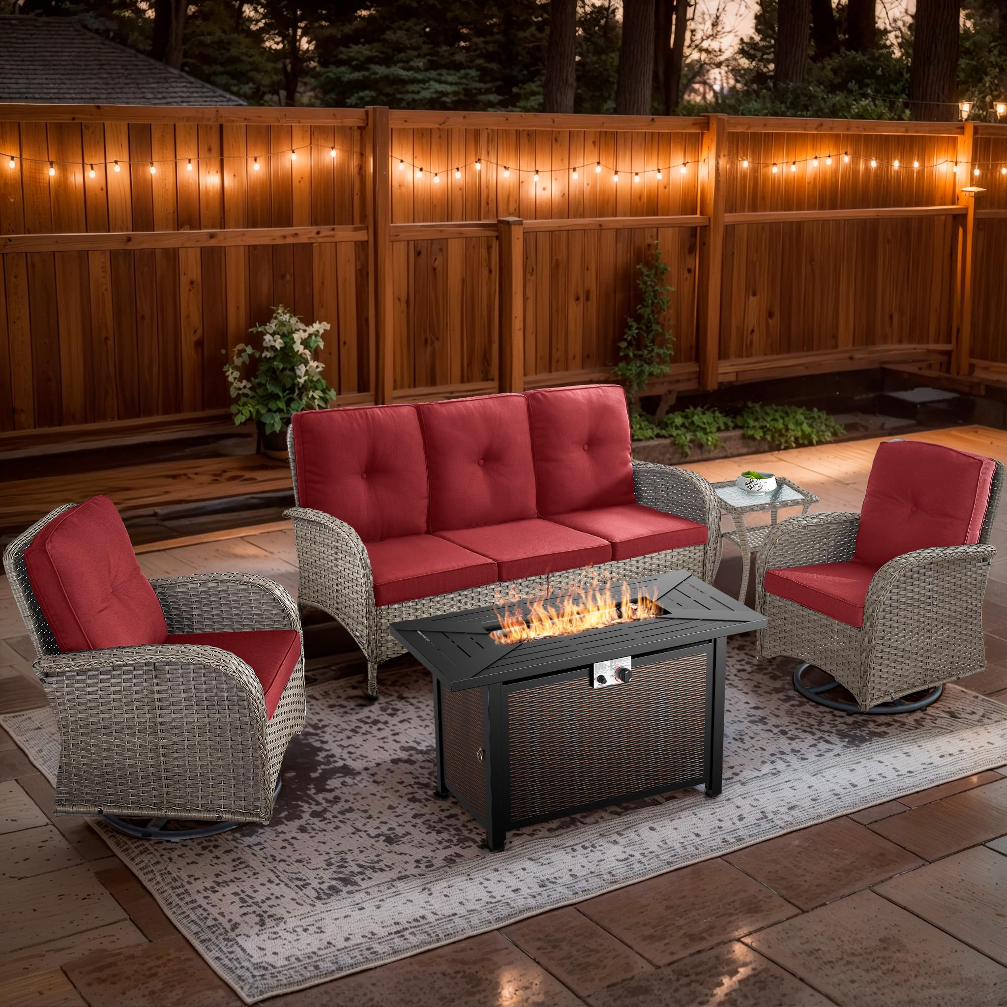 2 in 1 Porch Glider Swivel Chair - Wicker Patio Furniture Outdoor Swivel Rocker Chair with Thick Cushion, 300 Lb Weight Capacity Patio Swivel Glider Seating - Brown Wicker, Grey Cushion