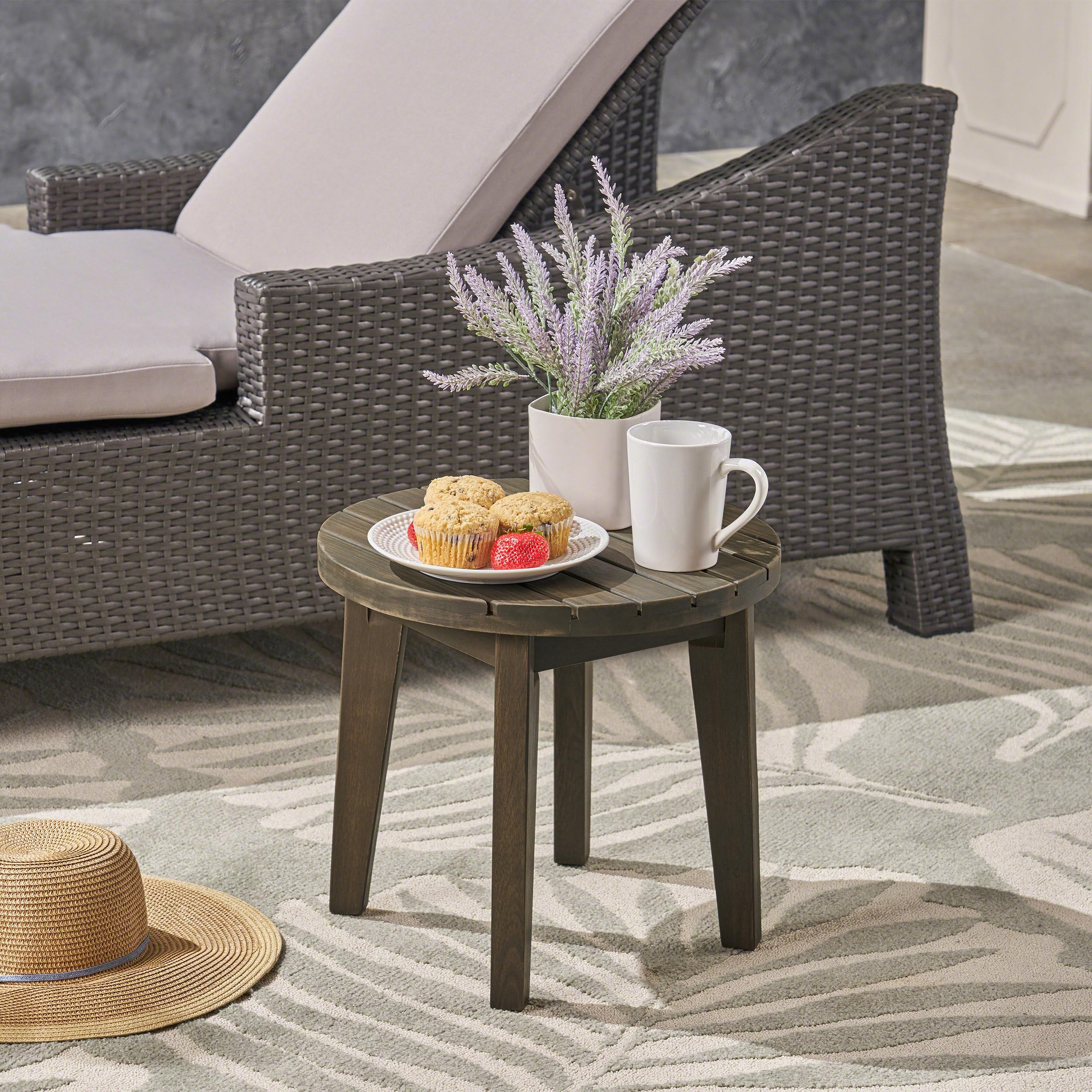 Outdoor Patio Side Table, Wood Accent End Table in Natural Stained, Weather-Resistant Rectangular for Living Room Indoor Garden Lawn Porch, Easy to Assemble, Natural