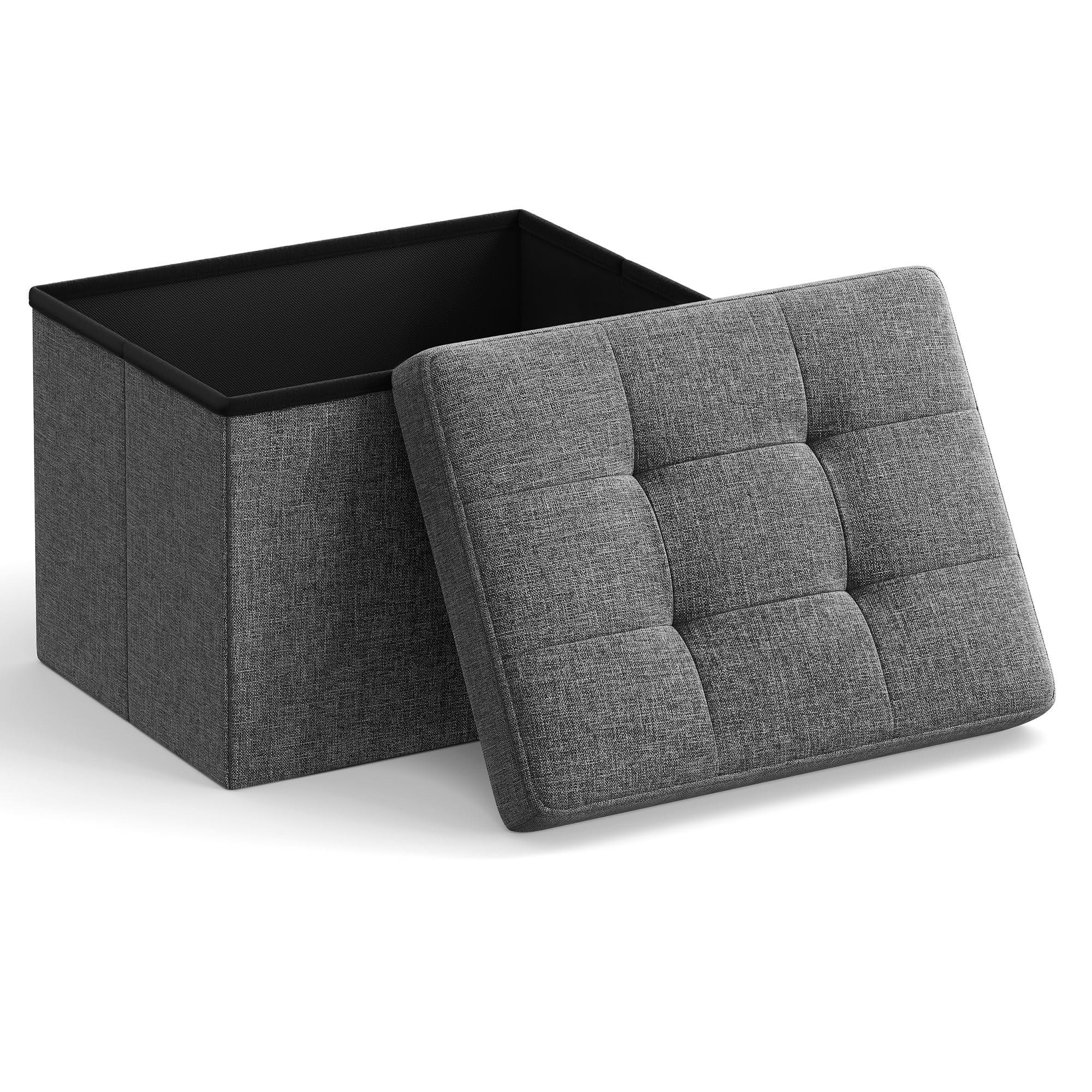 SONGMICS MAZIE Collection - Small Folding Storage Ottoman, Foot Rest Stool, 12.2 x 16.1 x 12.2 Inches, 286 lb Load Capacity, for Living Room, Bedroom, Home Office, Dorm, Ink Black ULSF102B01