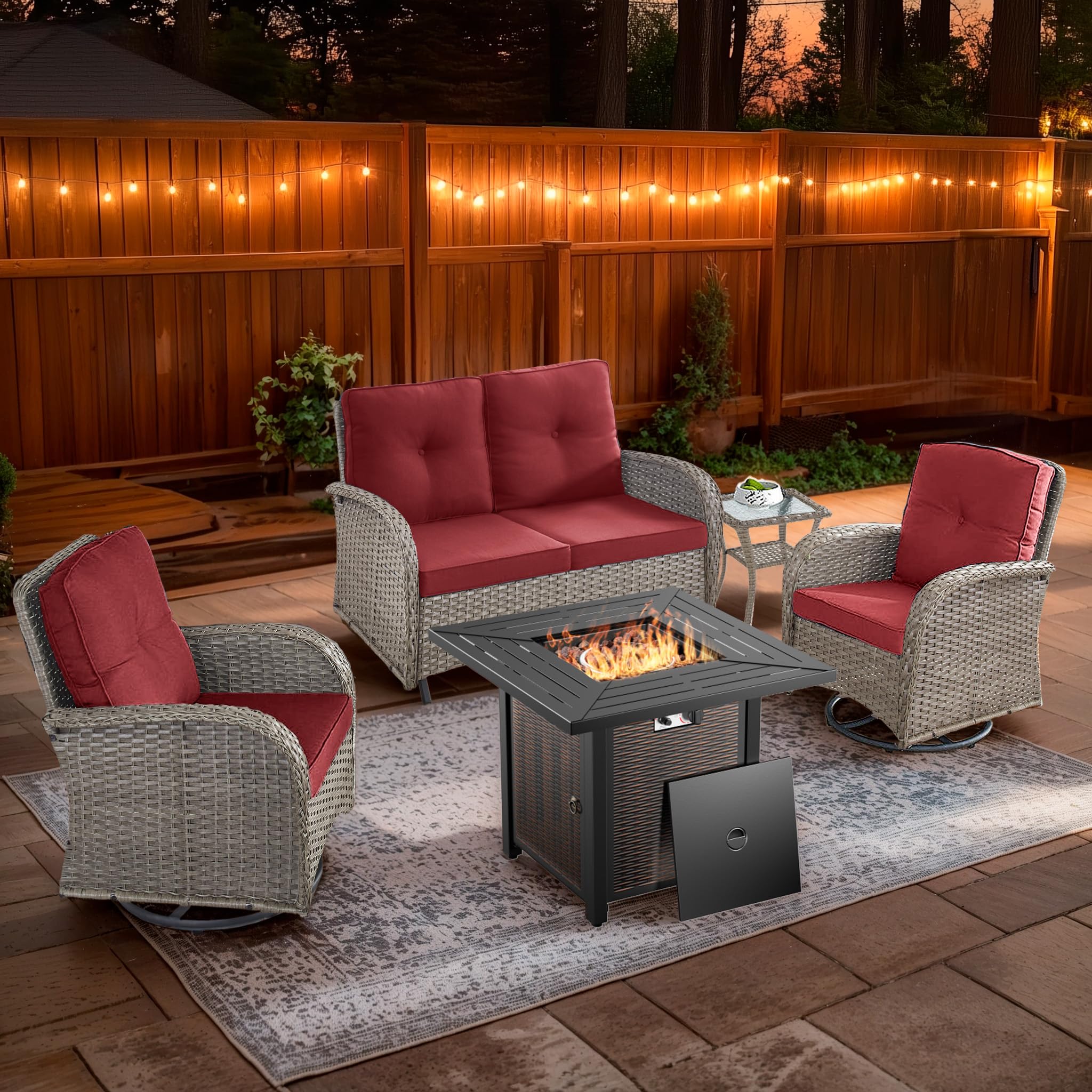 2 in 1 Porch Glider Swivel Chair - Wicker Patio Furniture Outdoor Swivel Rocker Chair with Thick Cushion, 300 Lb Weight Capacity Patio Swivel Glider Seating - Brown Wicker, Grey Cushion