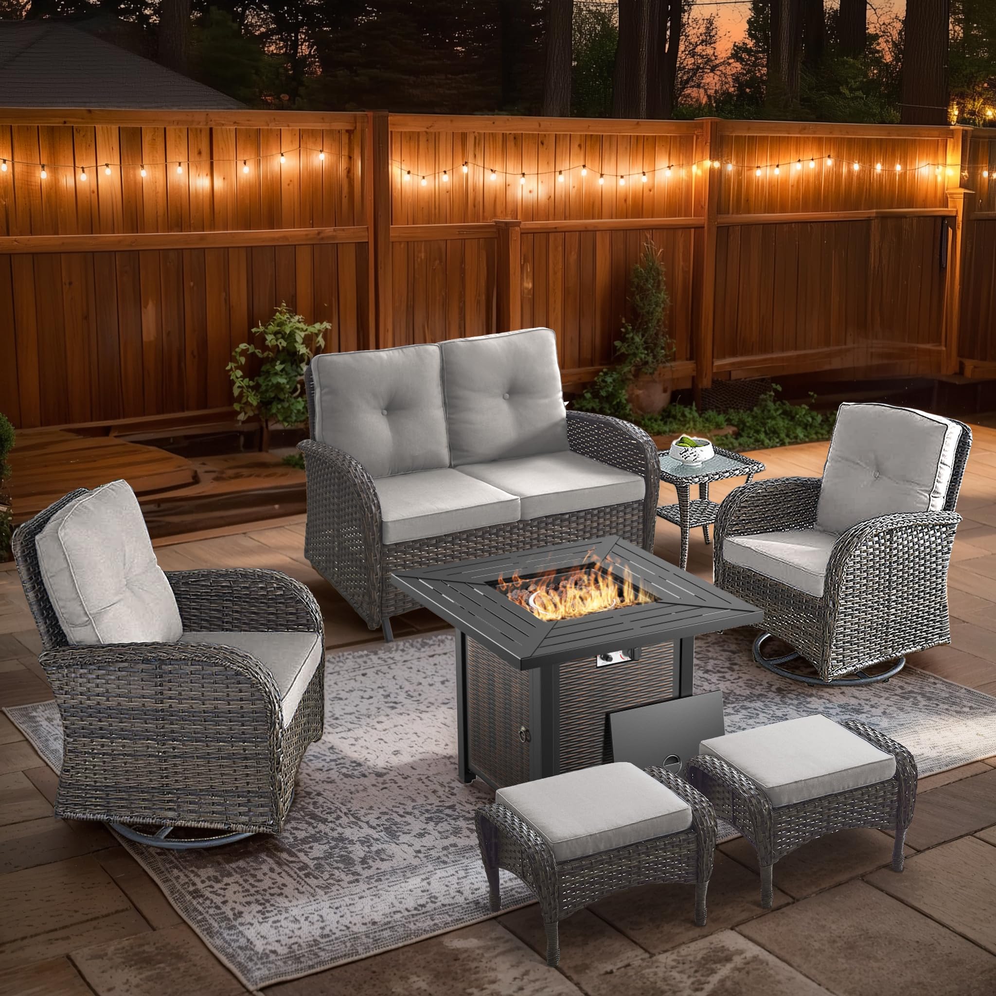 2 in 1 Porch Glider Swivel Chair - Wicker Patio Furniture Outdoor Swivel Rocker Chair with Thick Cushion, 300 Lb Weight Capacity Patio Swivel Glider Seating - Brown Wicker, Grey Cushion