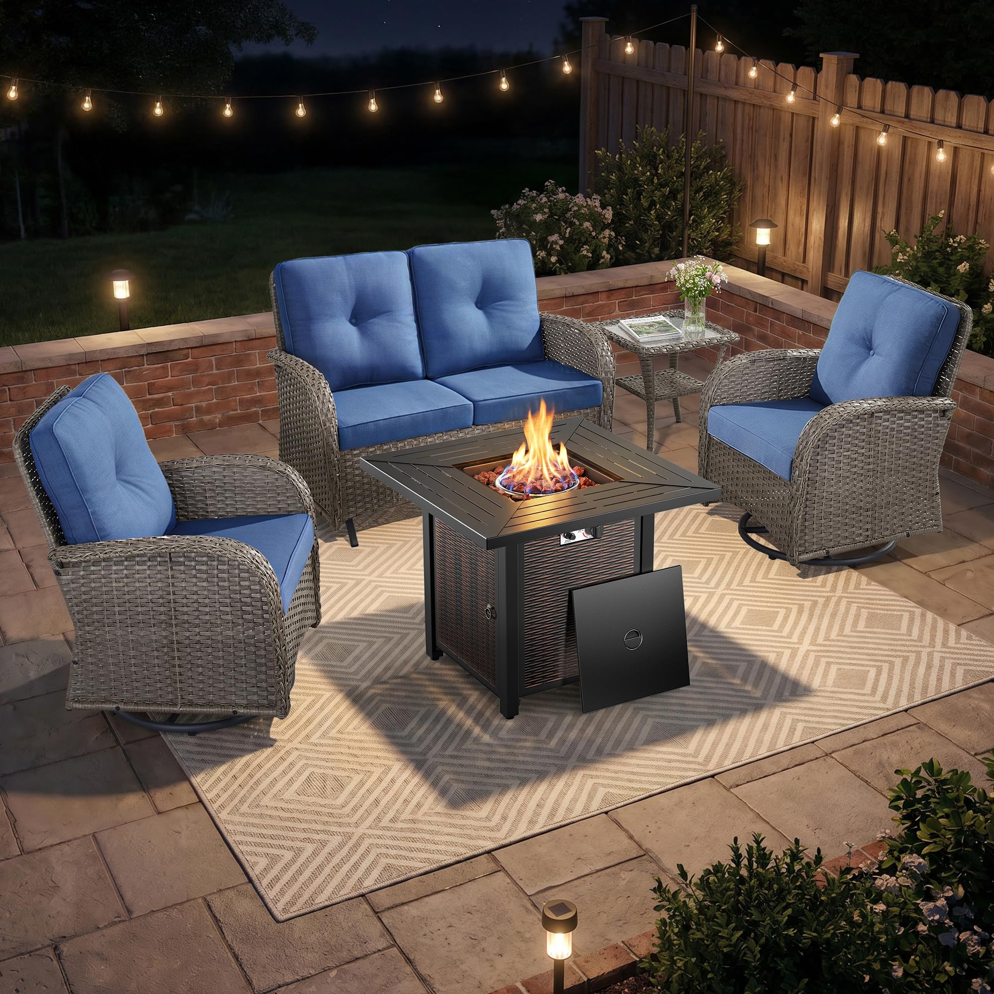 2 in 1 Porch Glider Swivel Chair - Wicker Patio Furniture Outdoor Swivel Rocker Chair with Thick Cushion, 300 Lb Weight Capacity Patio Swivel Glider Seating - Brown Wicker, Grey Cushion