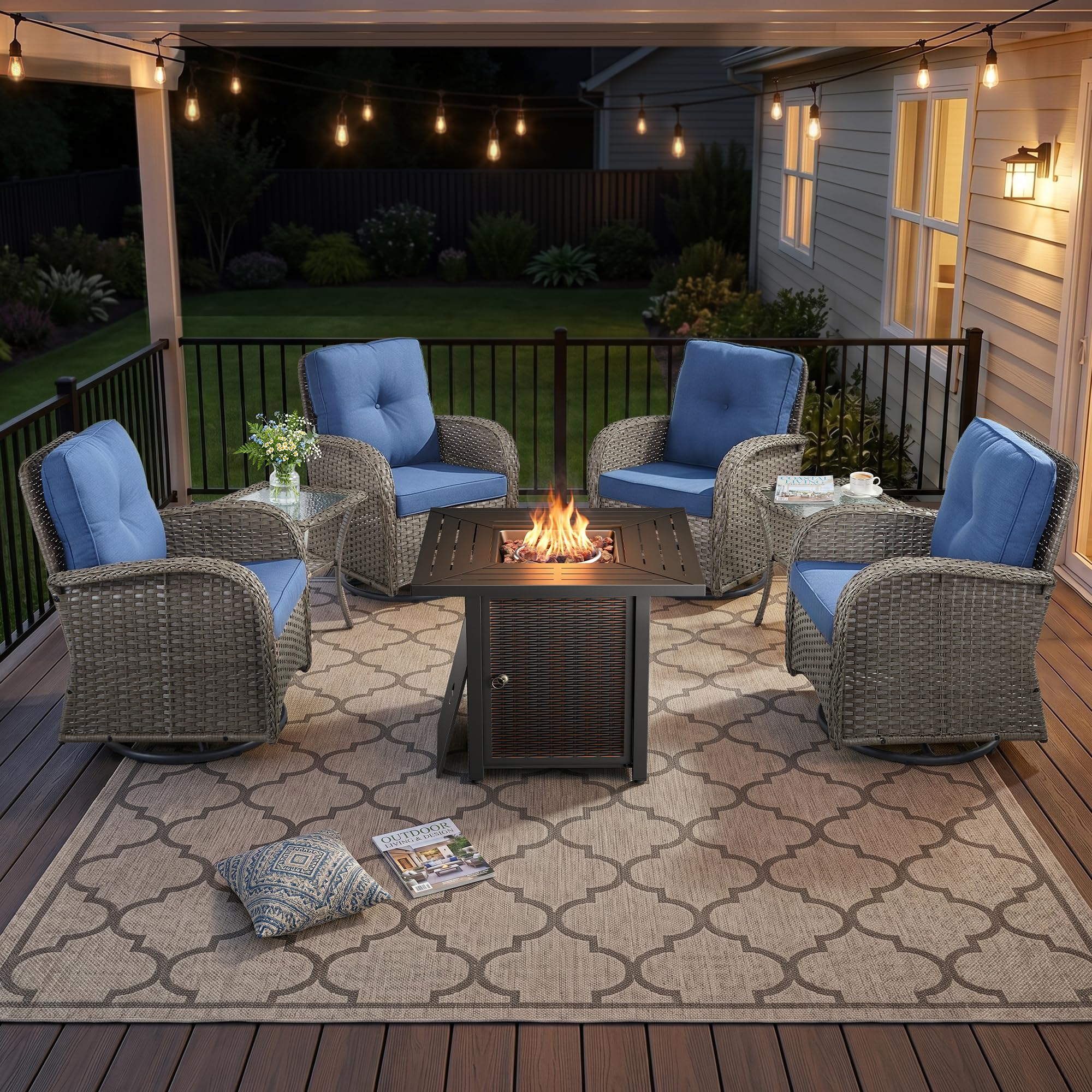 2 in 1 Porch Glider Swivel Chair - Wicker Patio Furniture Outdoor Swivel Rocker Chair with Thick Cushion, 300 Lb Weight Capacity Patio Swivel Glider Seating - Brown Wicker, Grey Cushion