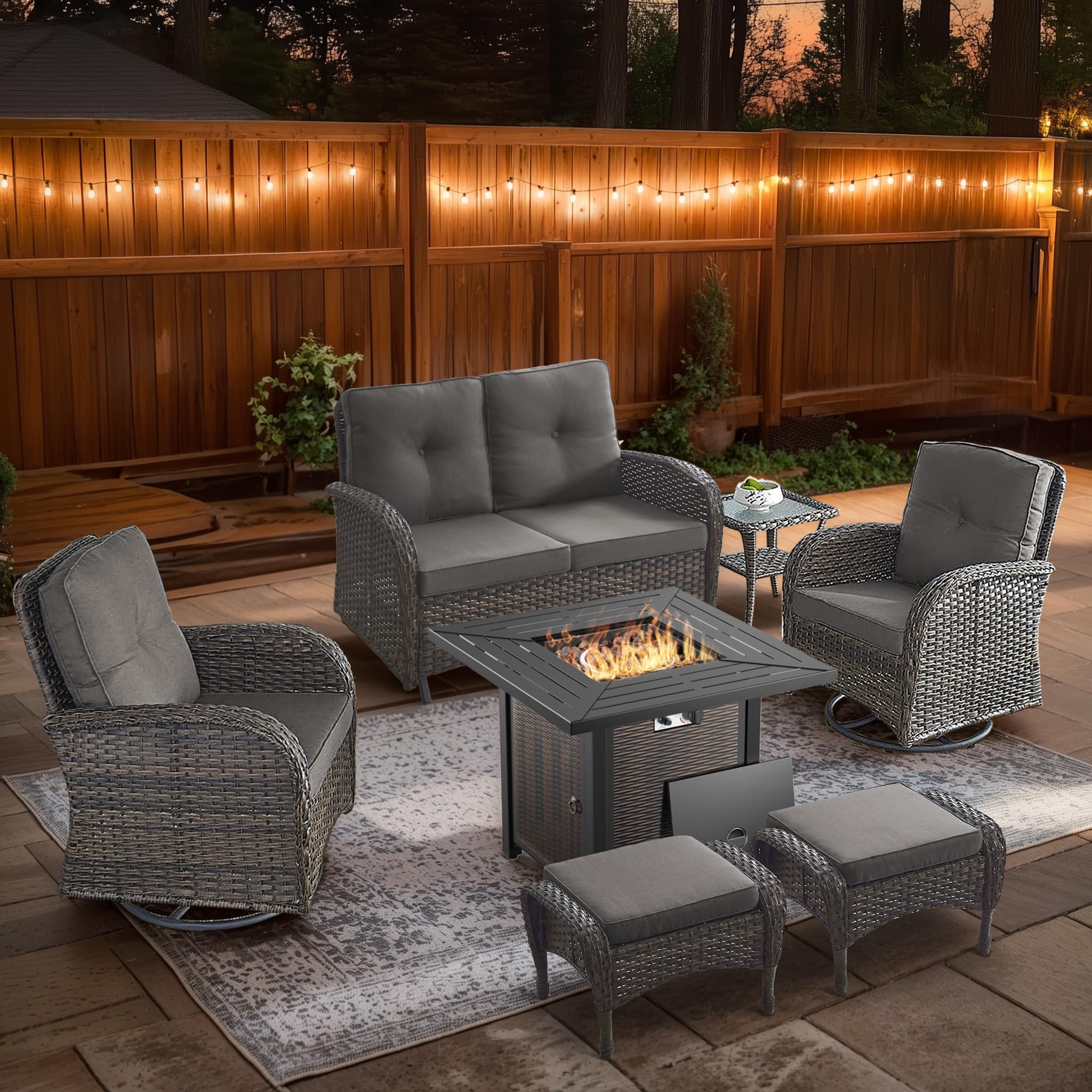 2 in 1 Porch Glider Swivel Chair - Wicker Patio Furniture Outdoor Swivel Rocker Chair with Thick Cushion, 300 Lb Weight Capacity Patio Swivel Glider Seating - Brown Wicker, Grey Cushion