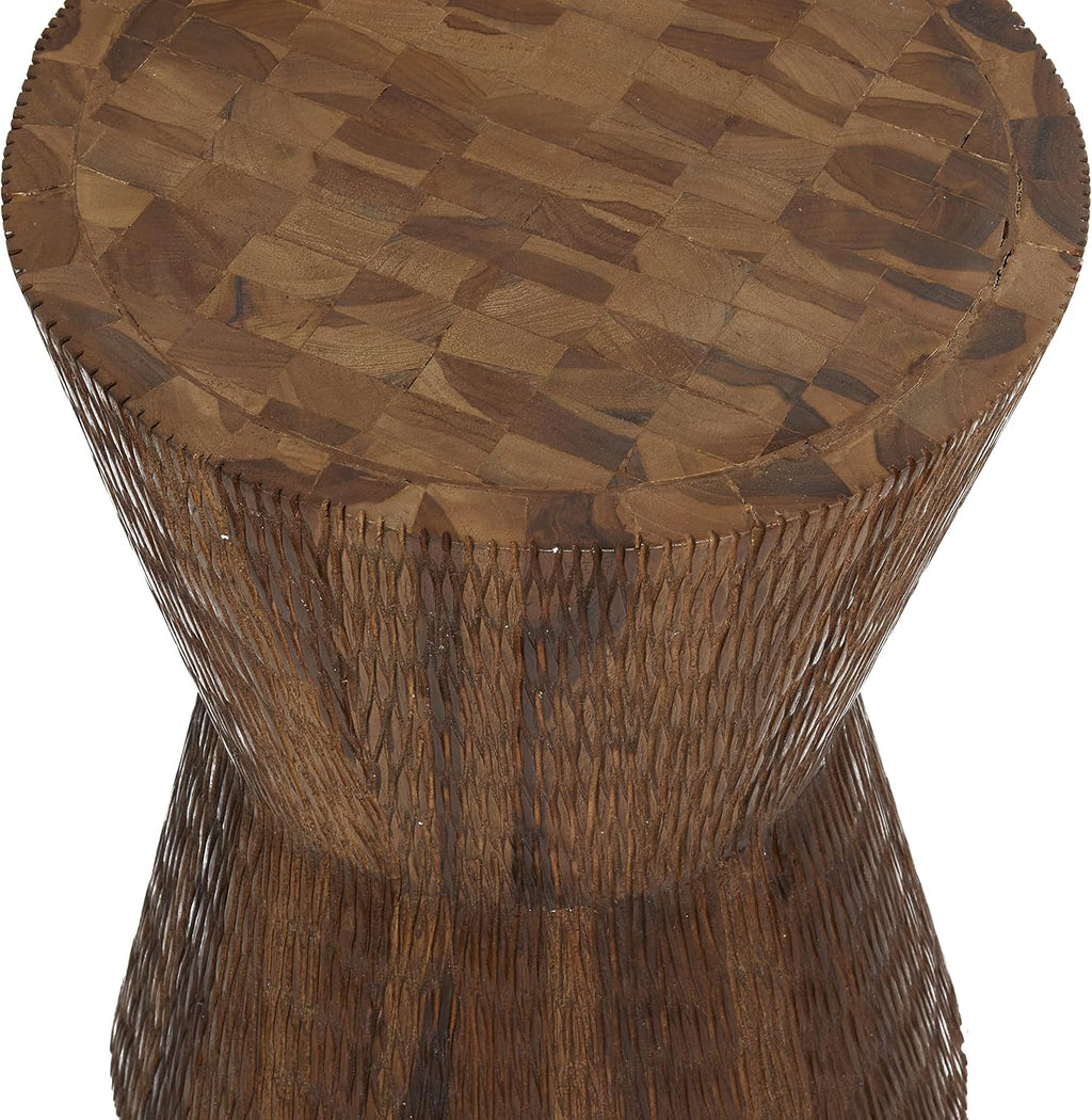 Deco 79 Teak Wood Side End Accent Table Intricately Carved End Table, Side Table 13" x 13" x 18", Brown