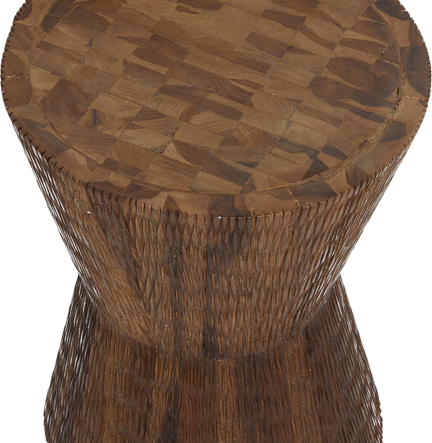 Deco 79 Teak Wood Side End Accent Table Intricately Carved End Table, Side Table 13" x 13" x 18", Brown