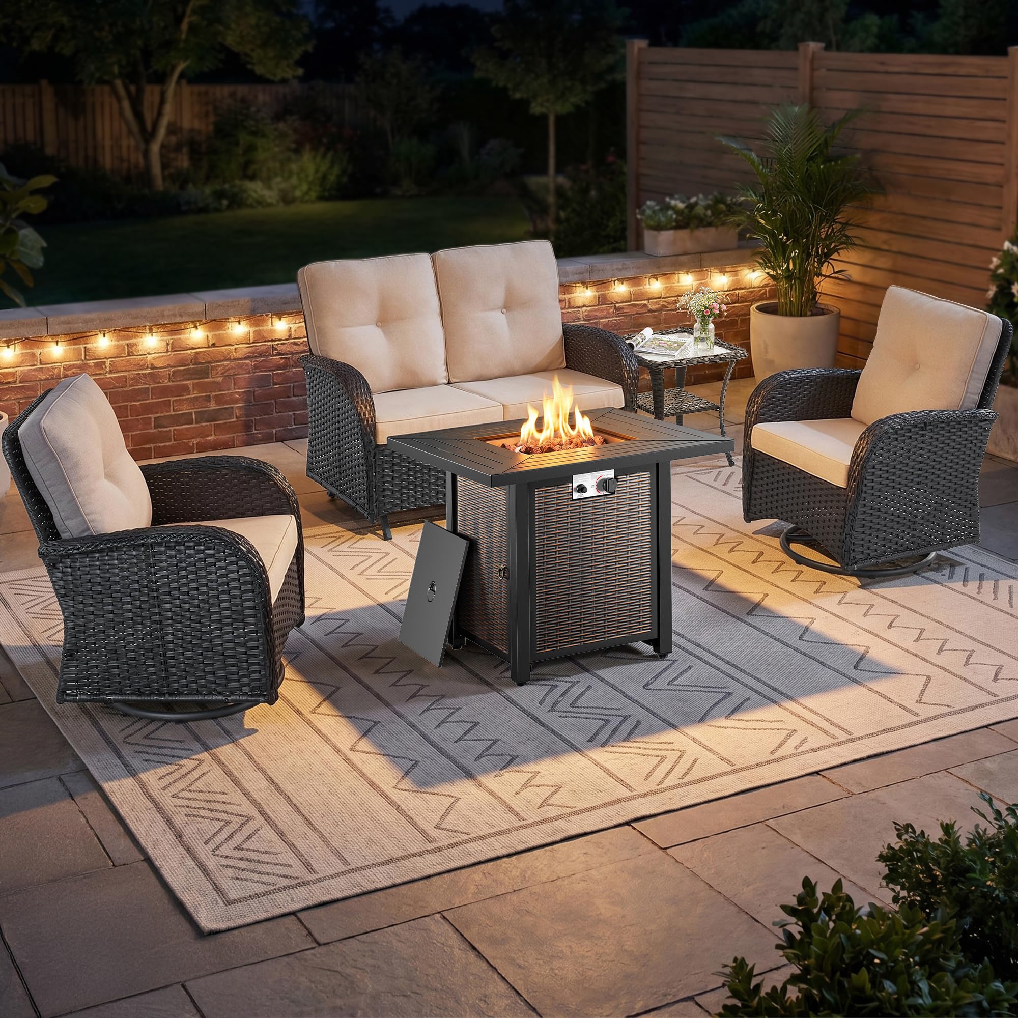 2 in 1 Porch Glider Swivel Chair - Wicker Patio Furniture Outdoor Swivel Rocker Chair with Thick Cushion, 300 Lb Weight Capacity Patio Swivel Glider Seating - Brown Wicker, Grey Cushion