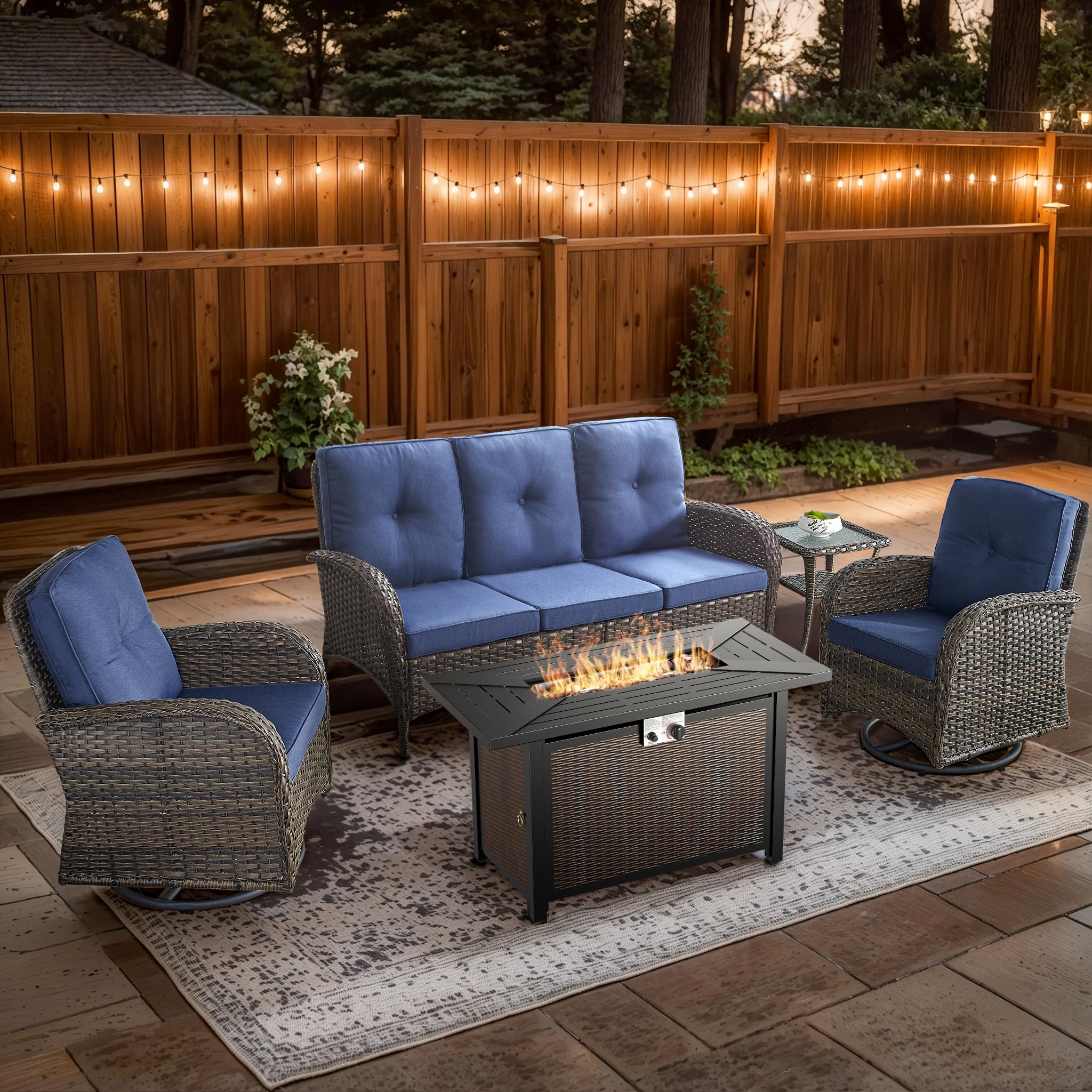2 in 1 Porch Glider Swivel Chair - Wicker Patio Furniture Outdoor Swivel Rocker Chair with Thick Cushion, 300 Lb Weight Capacity Patio Swivel Glider Seating - Brown Wicker, Grey Cushion