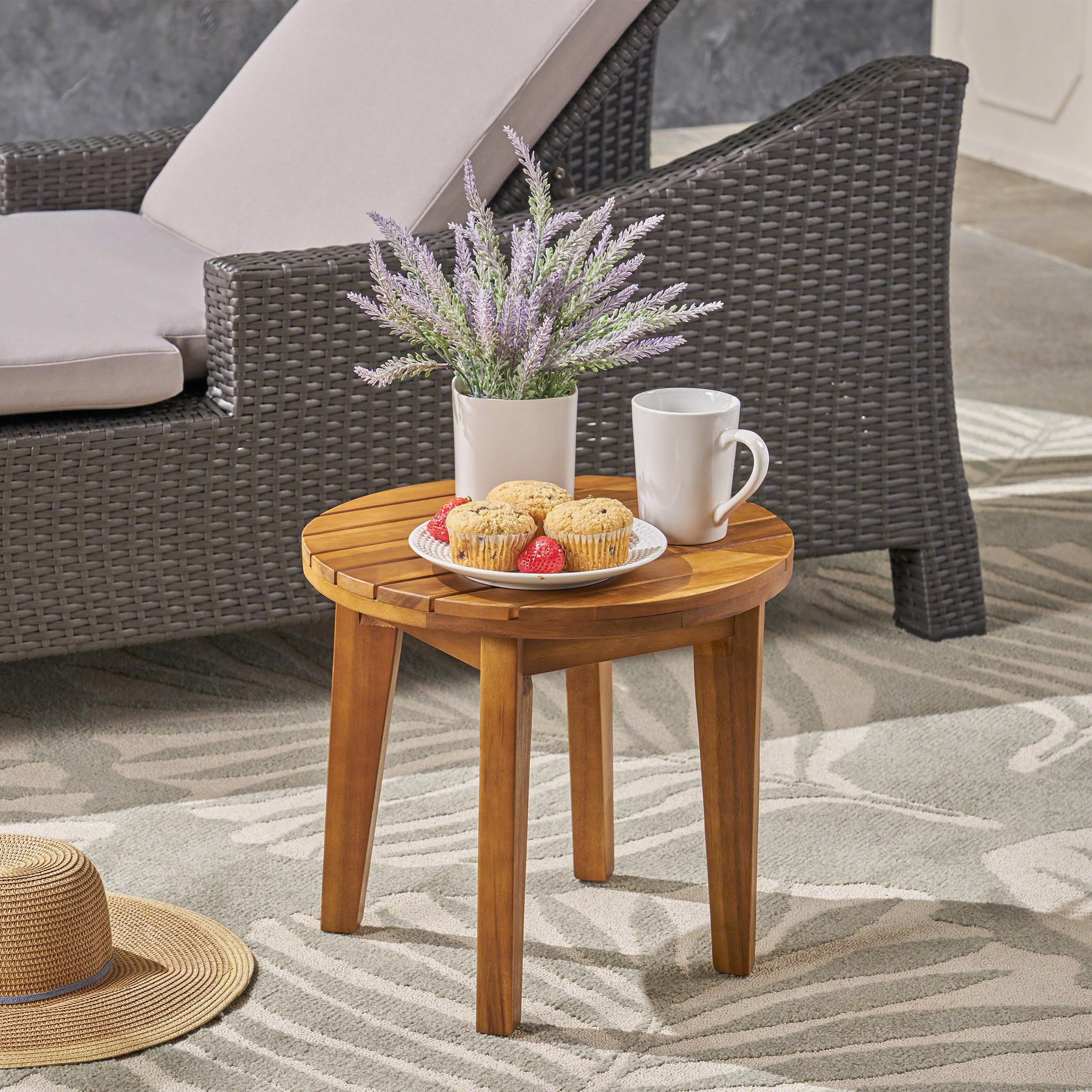 Outdoor Patio Side Table, Wood Accent End Table in Natural Stained, Weather-Resistant Rectangular for Living Room Indoor Garden Lawn Porch, Easy to Assemble, Natural