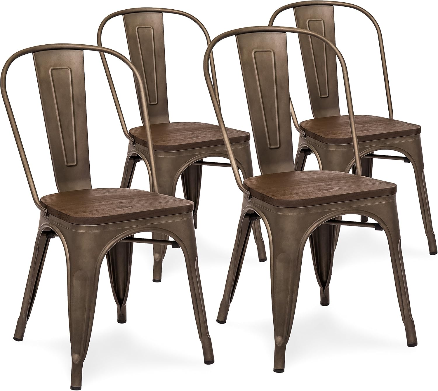 Best Choice Products Set of 4 Industrial Distressed Metal Bistro Dining Side Chairs w/Wooden Seat, Copper Bronze