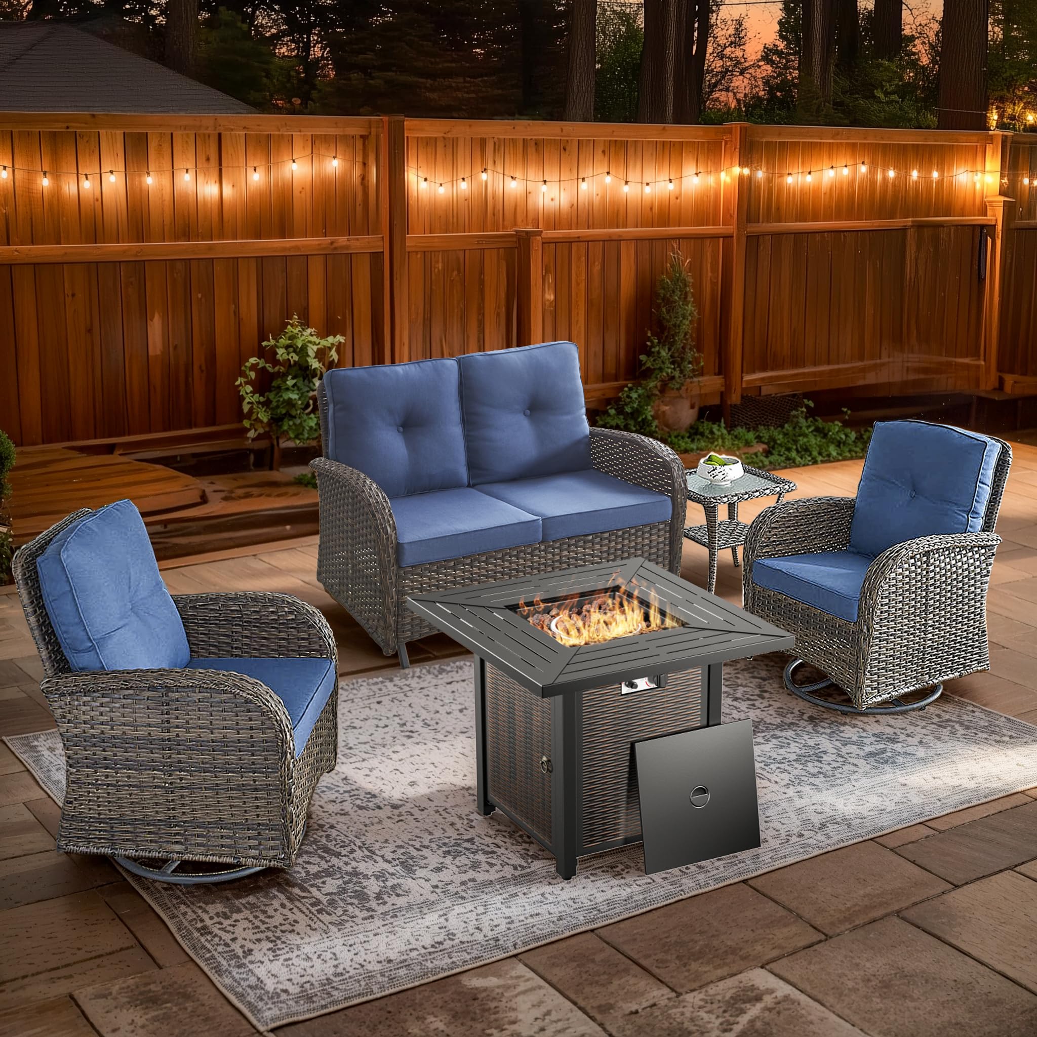 2 in 1 Porch Glider Swivel Chair - Wicker Patio Furniture Outdoor Swivel Rocker Chair with Thick Cushion, 300 Lb Weight Capacity Patio Swivel Glider Seating - Brown Wicker, Grey Cushion