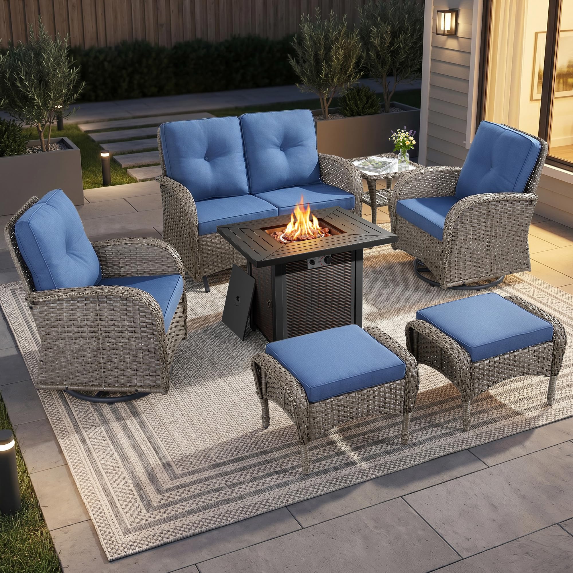 2 in 1 Porch Glider Swivel Chair - Wicker Patio Furniture Outdoor Swivel Rocker Chair with Thick Cushion, 300 Lb Weight Capacity Patio Swivel Glider Seating - Brown Wicker, Grey Cushion