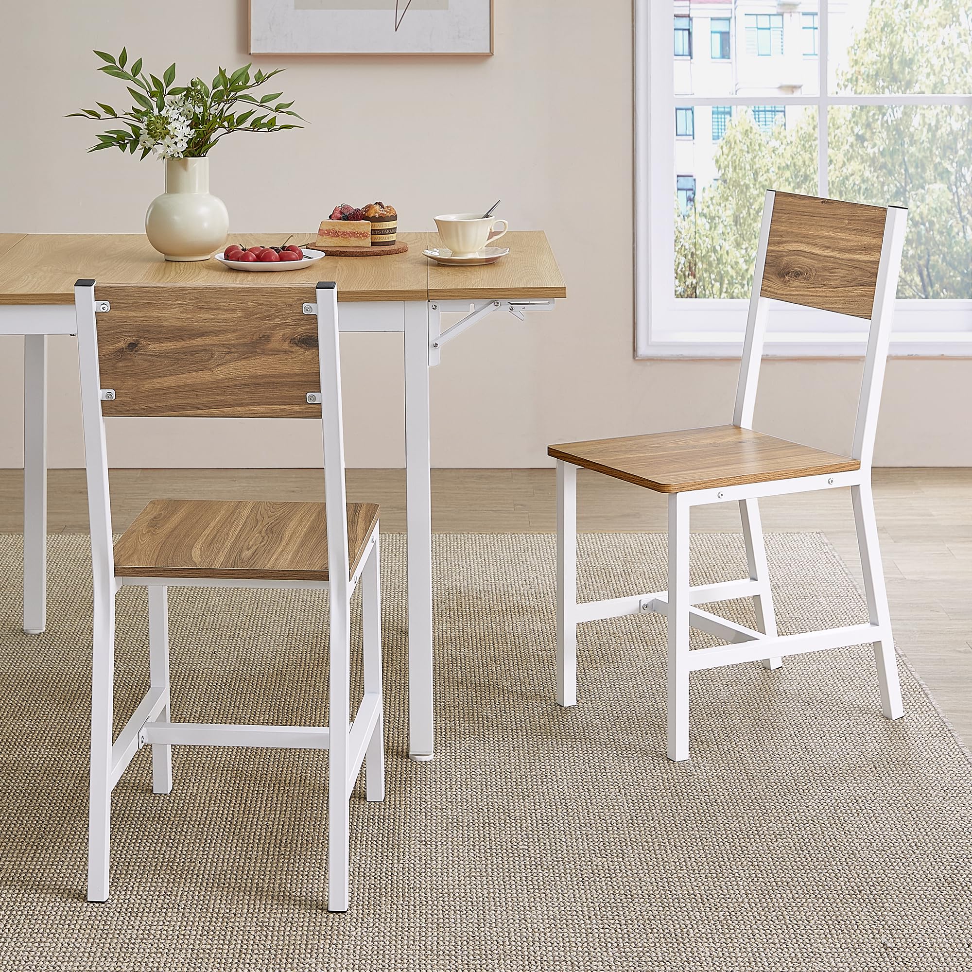 VASAGLE Dining Chair Set of 4, Rustic Wood Chairs with Metal Steel Frame, Easy to Assemble, Comfortable Seat, Modern Farmhouse Chair for Kitchen, Bedroom, Living Room, Rustic Brown and Ink Black