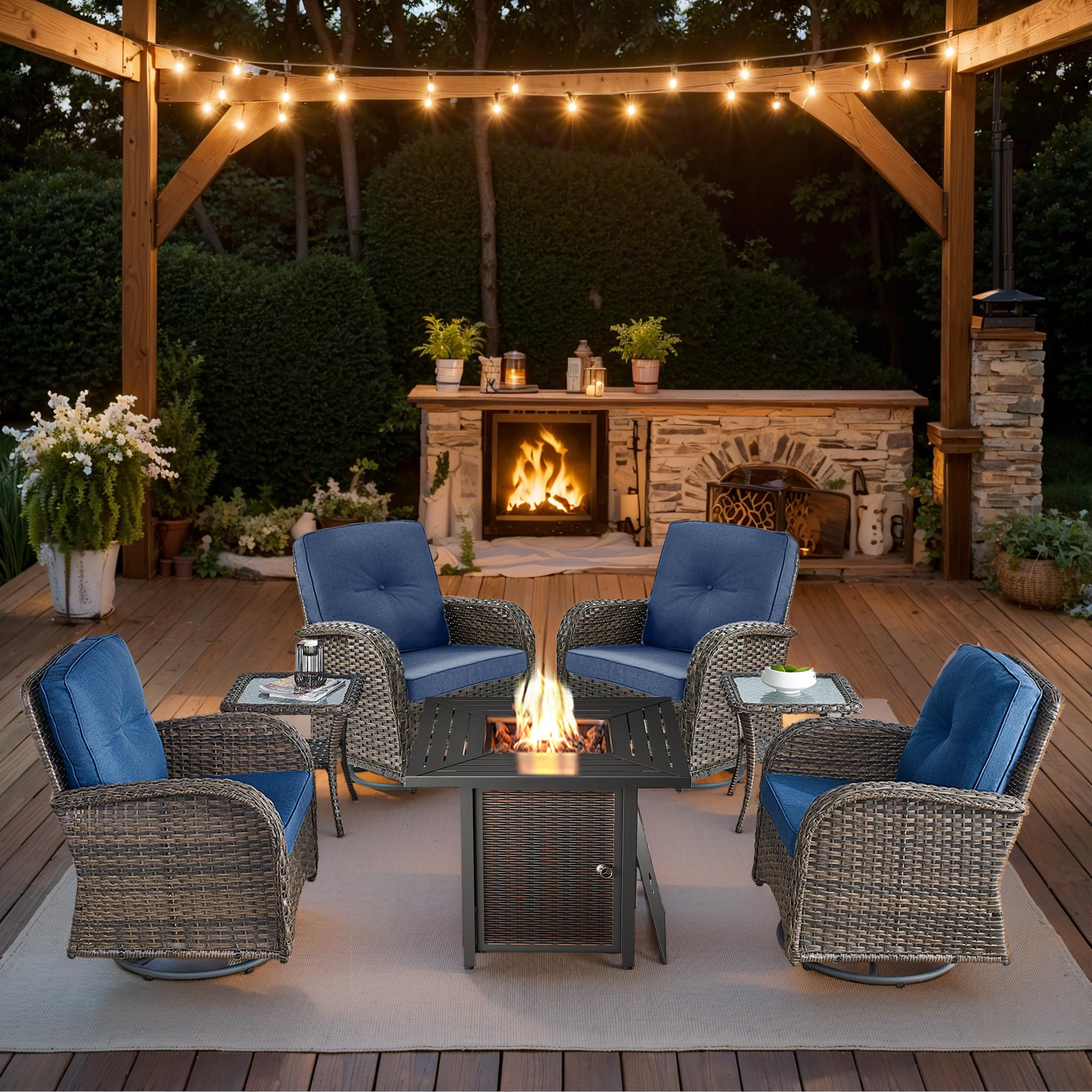 2 in 1 Porch Glider Swivel Chair - Wicker Patio Furniture Outdoor Swivel Rocker Chair with Thick Cushion, 300 Lb Weight Capacity Patio Swivel Glider Seating - Brown Wicker, Grey Cushion