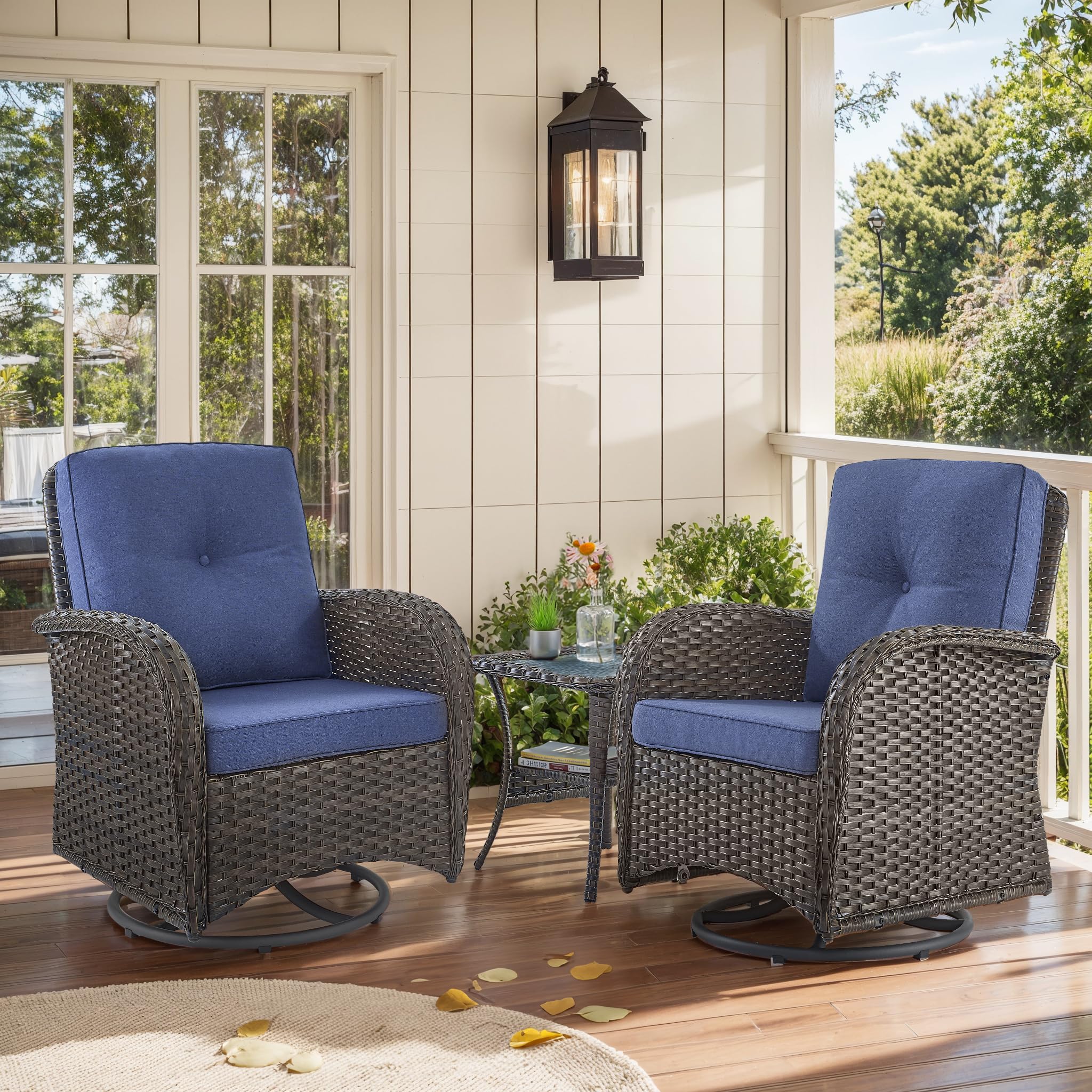 2 in 1 Porch Glider Swivel Chair - Wicker Patio Furniture Outdoor Swivel Rocker Chair with Thick Cushion, 300 Lb Weight Capacity Patio Swivel Glider Seating - Brown Wicker, Grey Cushion