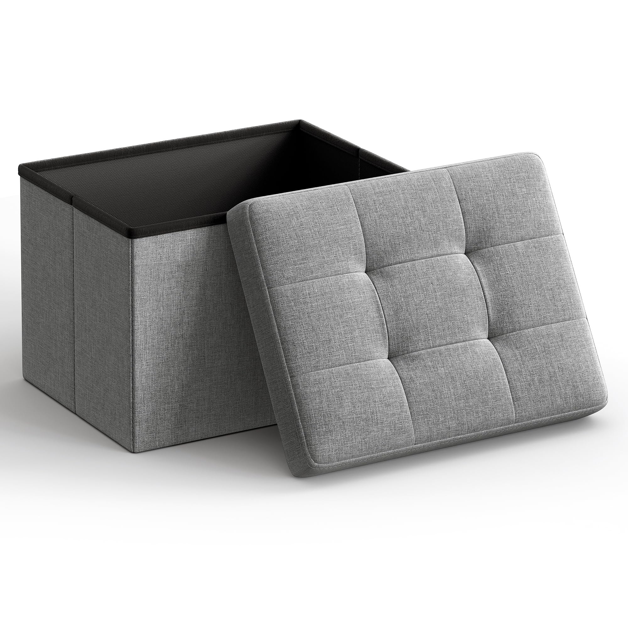 SONGMICS MAZIE Collection - Small Folding Storage Ottoman, Foot Rest Stool, 12.2 x 16.1 x 12.2 Inches, 286 lb Load Capacity, for Living Room, Bedroom, Home Office, Dorm, Ink Black ULSF102B01