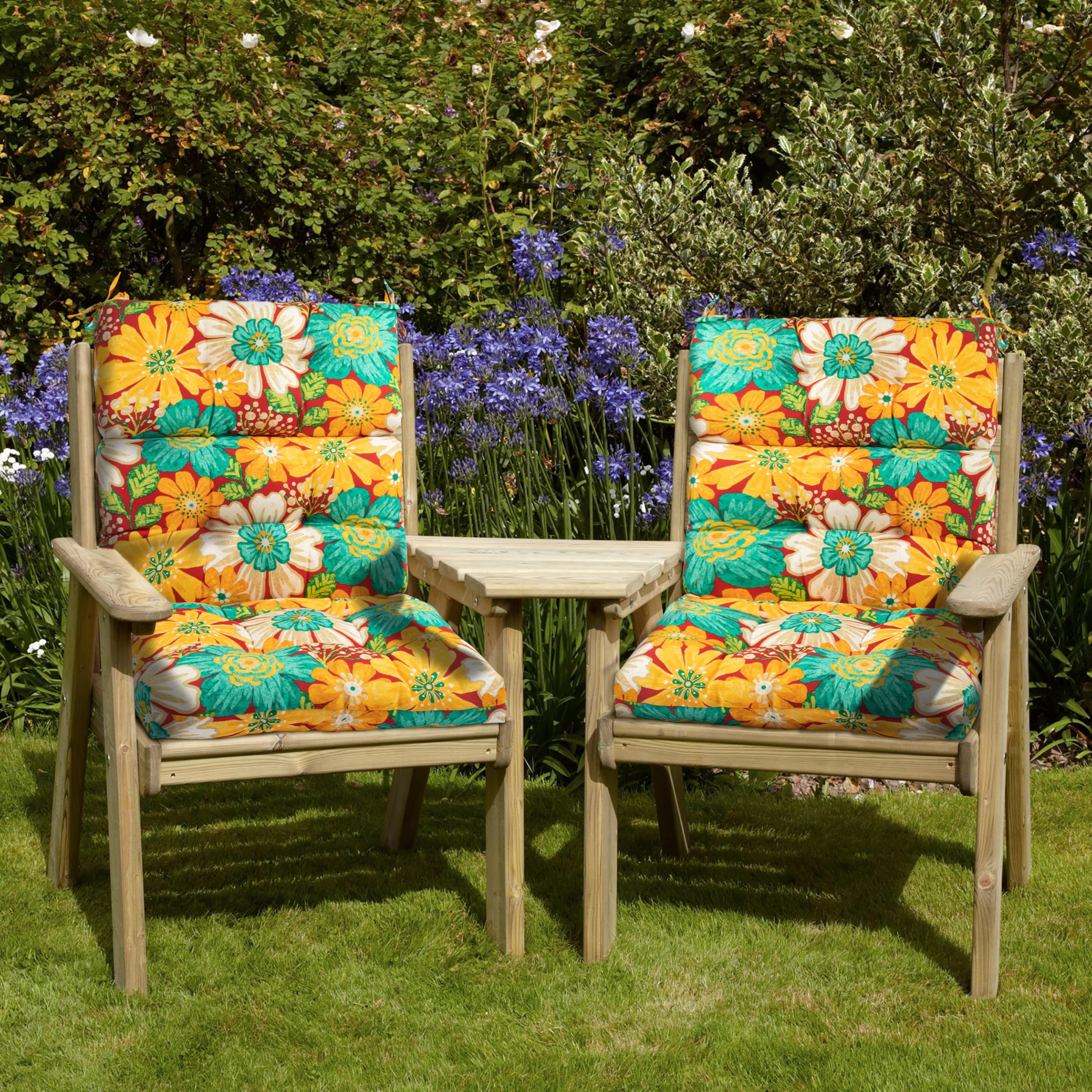 MAGPIE FABRICS Indoor/Outdoor Tufted High Back Chair Cushion Set of 2, Waterproof Deep Seating Rocking Chair Outdoor Chaise Lounge Sun Lounger Chair Cushions(Blue Navy)